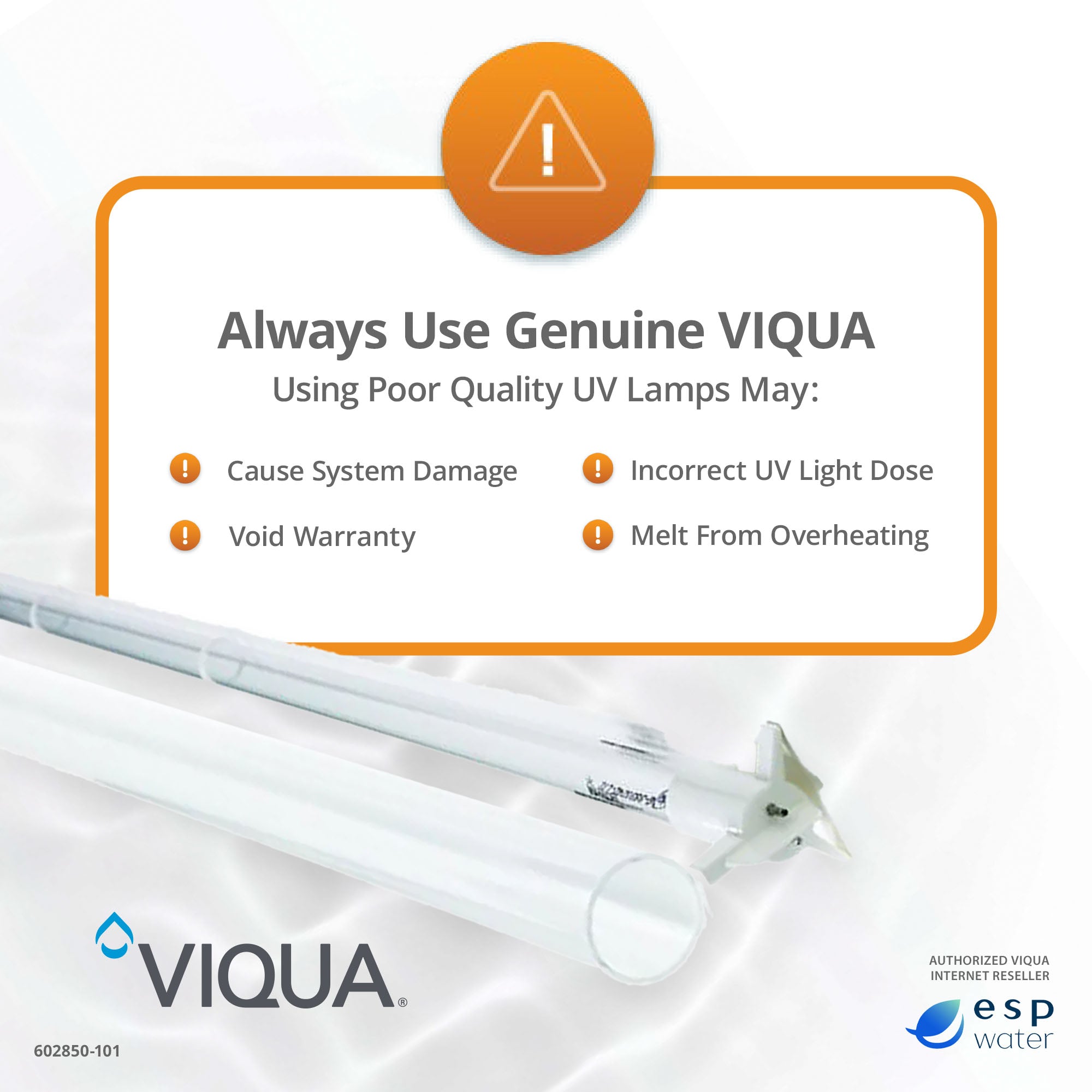 Genuine VIQUA 602850-101 UV lamp and quartz sleeve replacement kit
