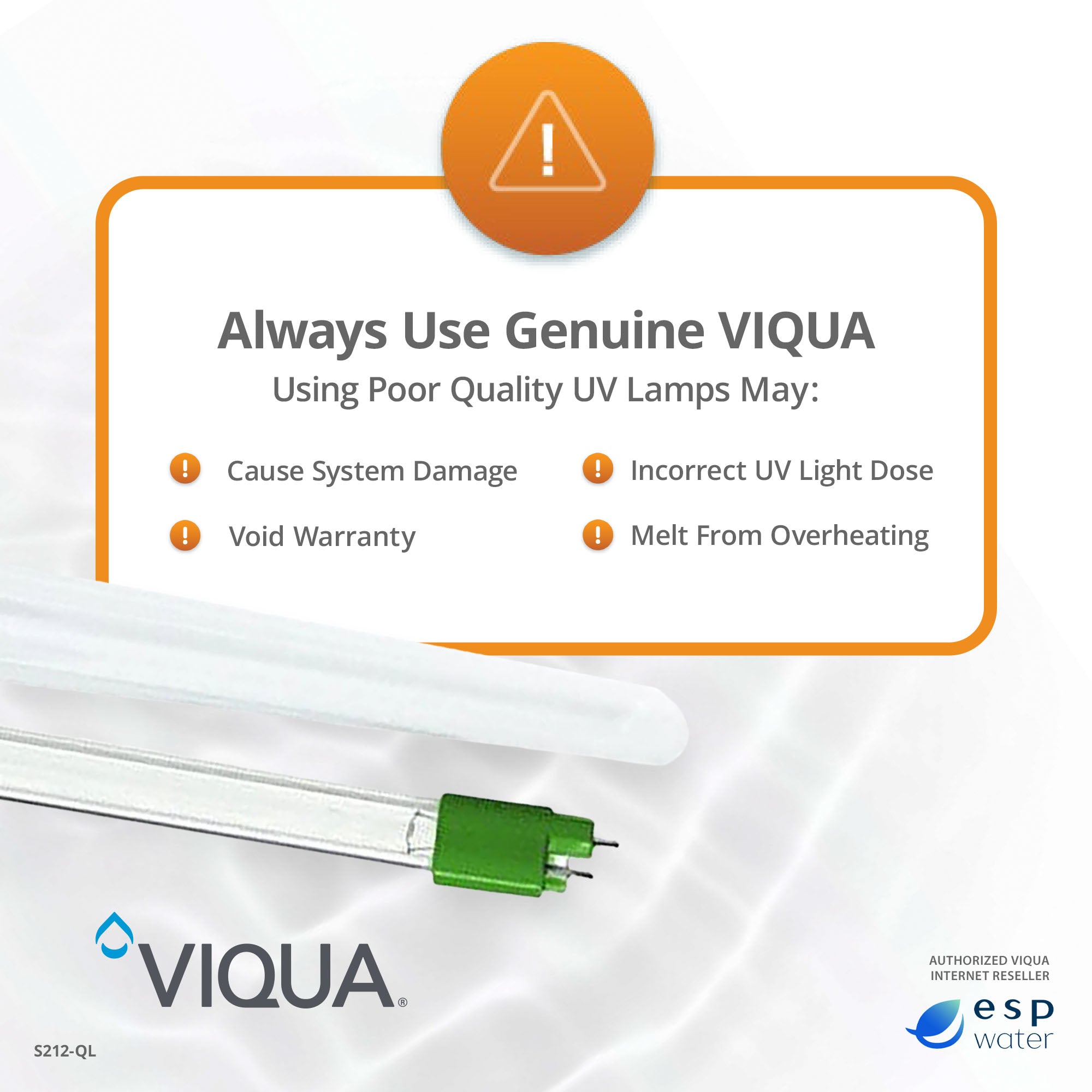 Genuine VIQUA S212-QL UV lamp and quartz sleeve replacement kit for VT1 and SQ-PA systems
