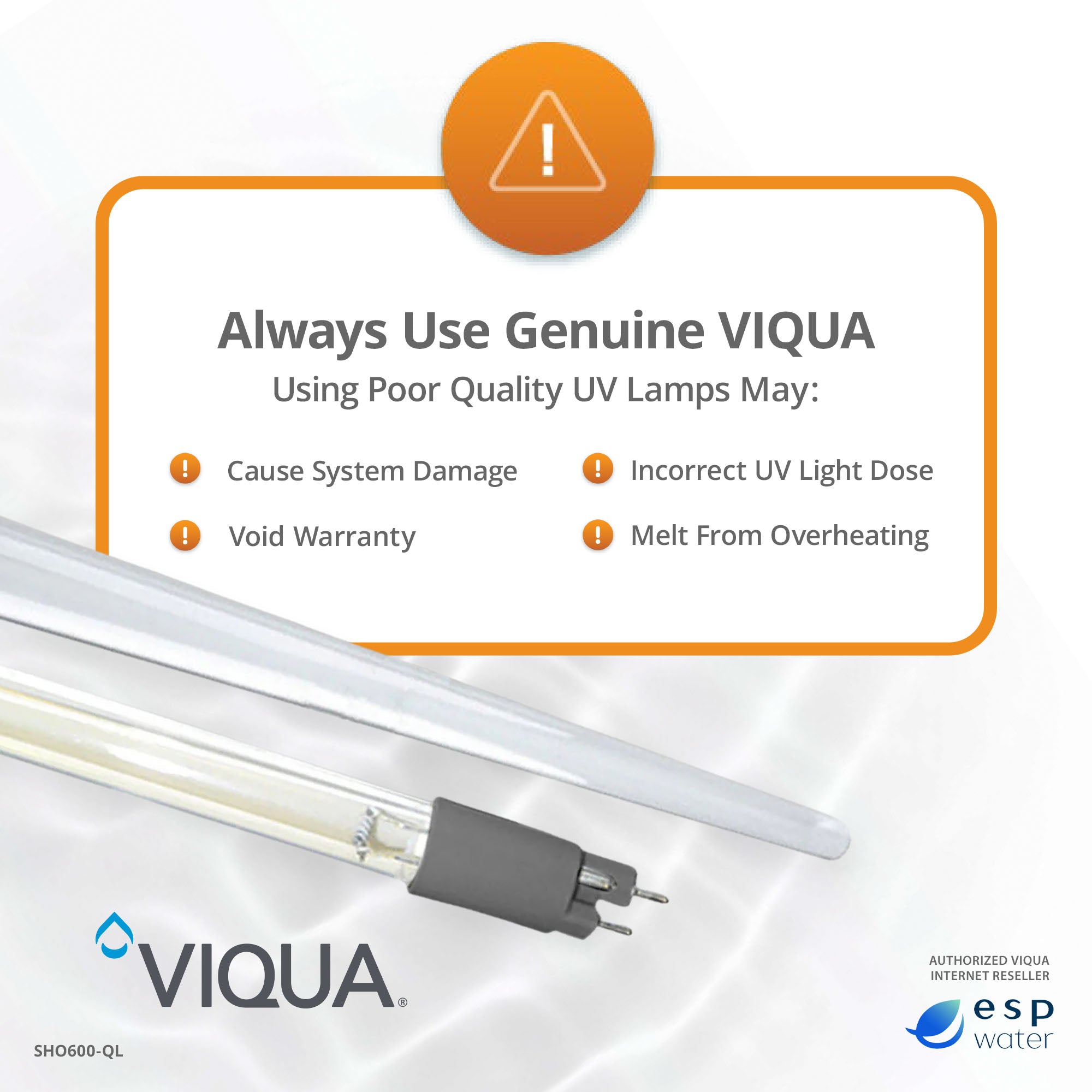 Genuine VIQUA SHO600-QL UV lamp and quartz sleeve replacement kit for compatible legacy Sterilight systems