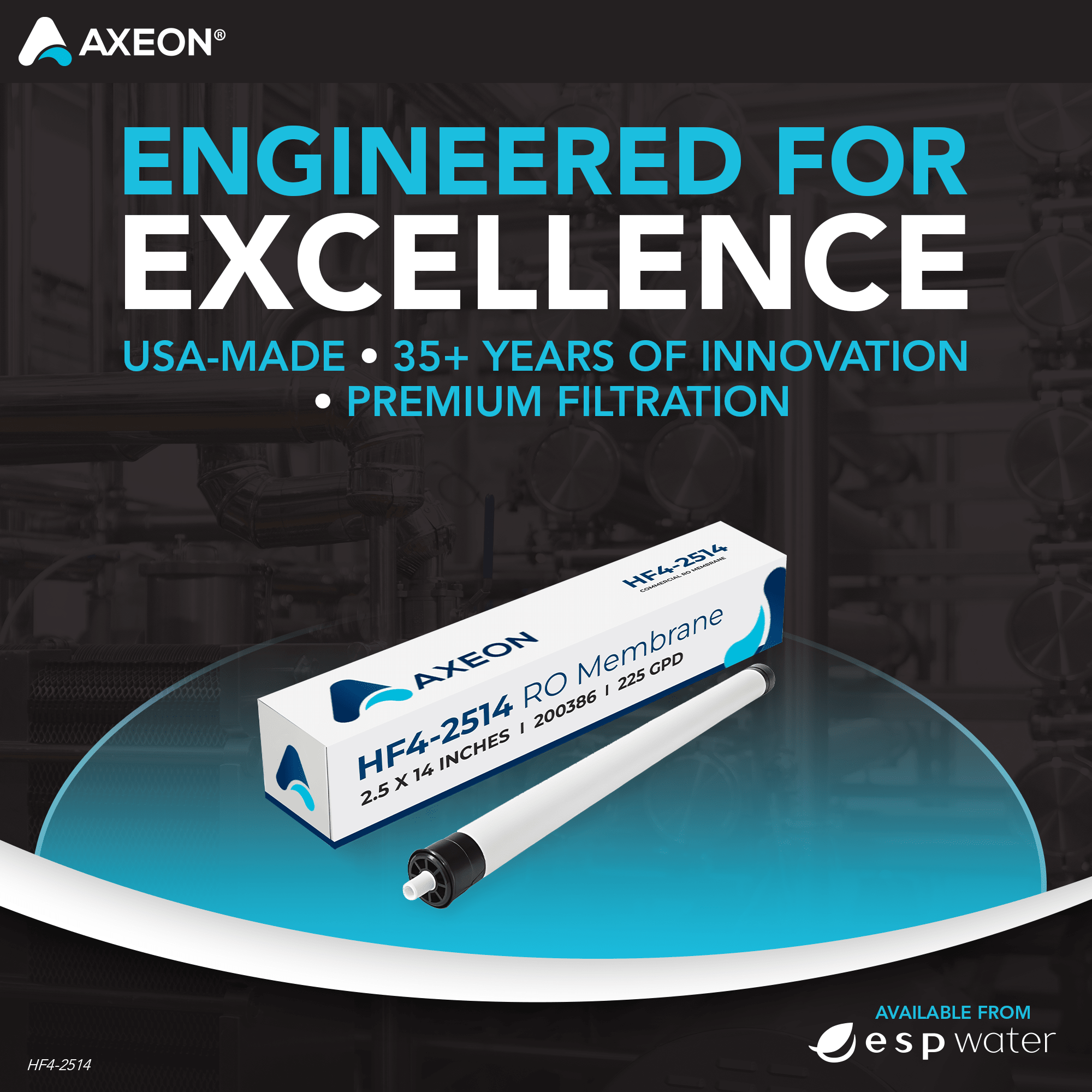 AXEON HF4-2514 reverse osmosis membrane engineered for commercial water treatment performance