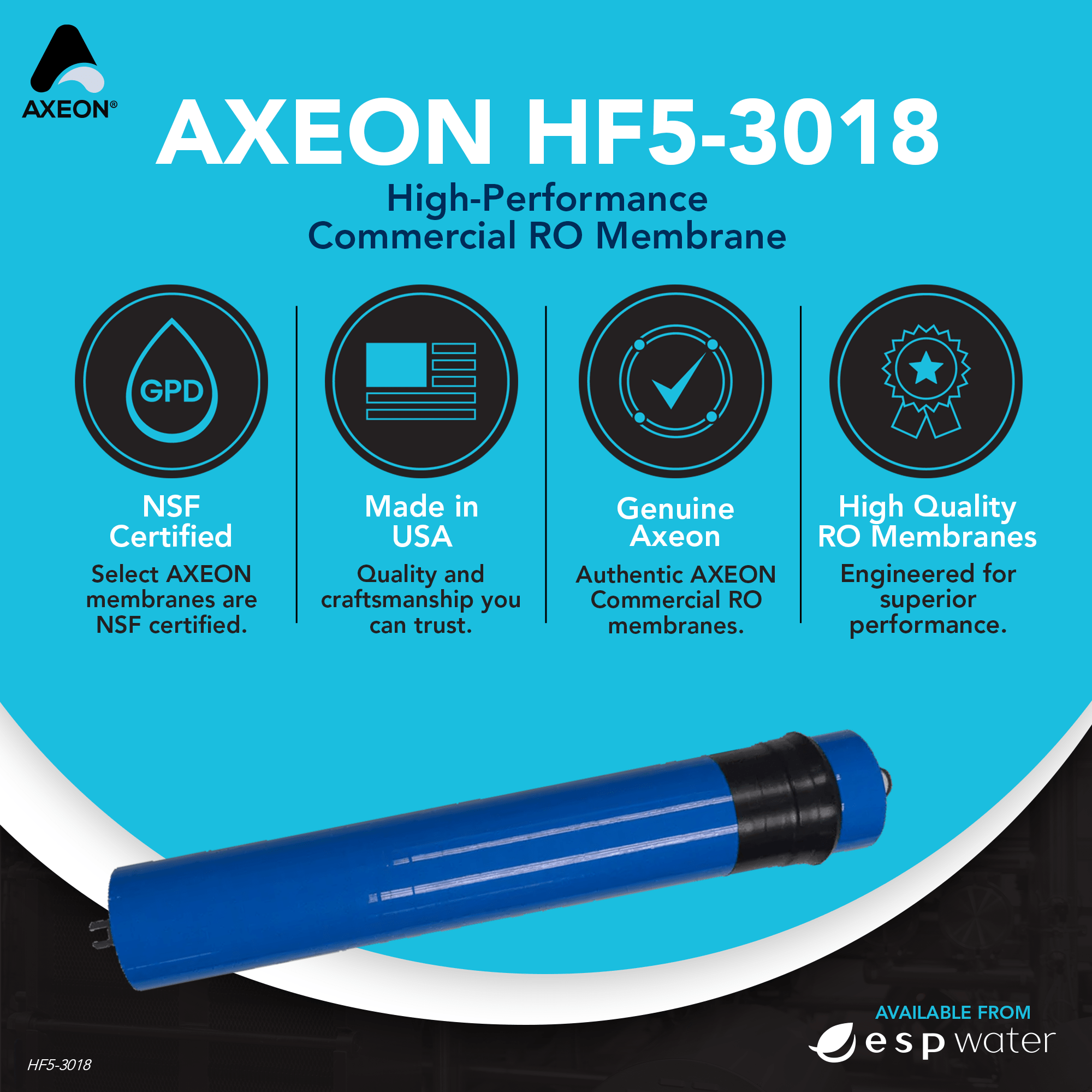 AXEON HF5 - 3018 RO Membrane 80 PSI 600 GPD 3" x 18" 209175 209175 - ESP Water
