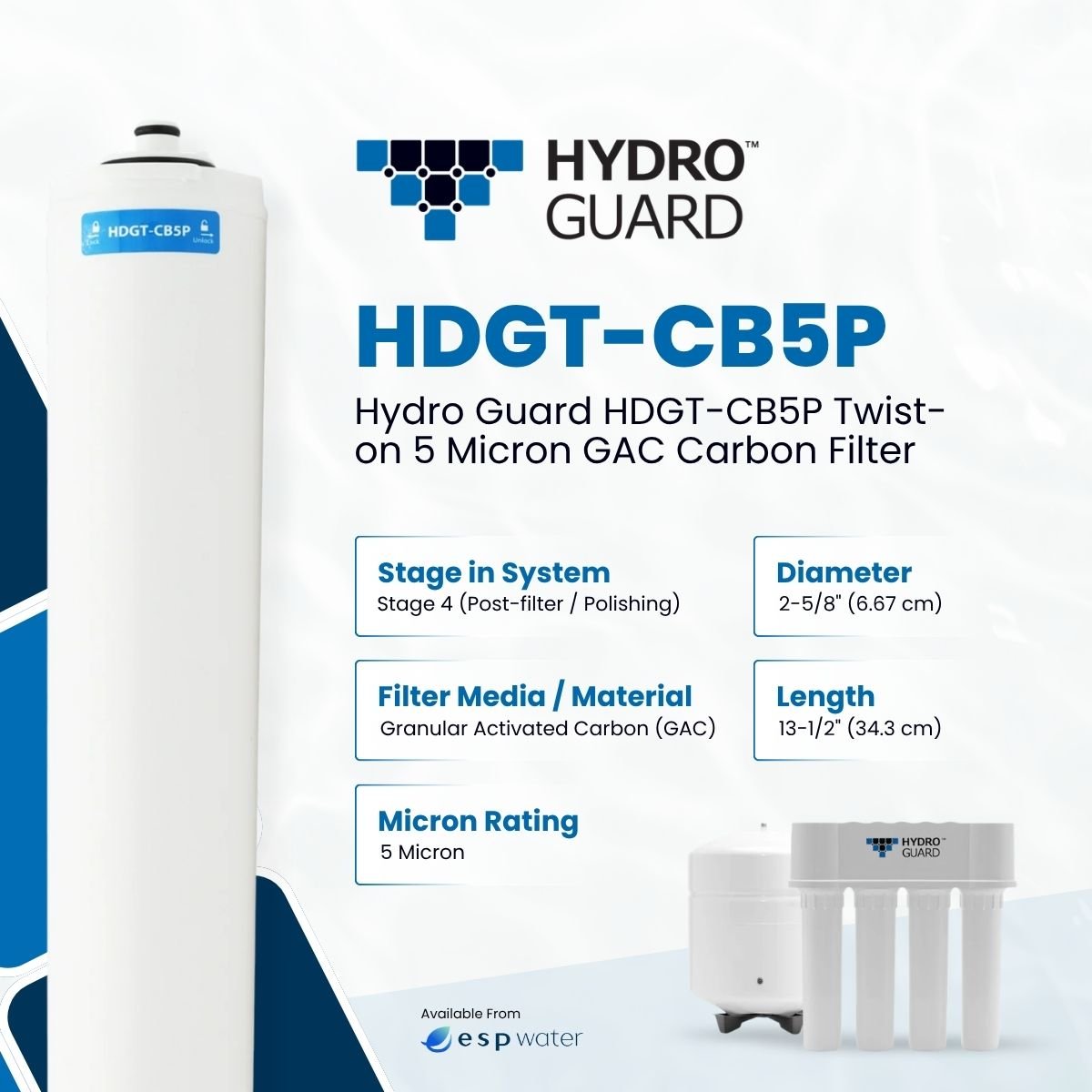 Hydro Guard HDGT-CB5P carbon polishing filter specifications