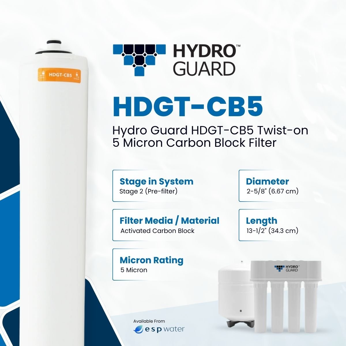 Hydro Guard HDGT-CB5 5-micron carbon block filter specifications