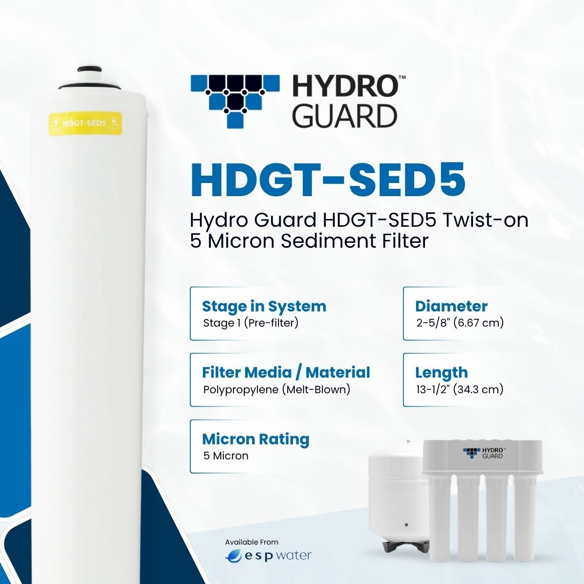 Hydro Guard HDGT-SED5 5-micron sediment filter specifications