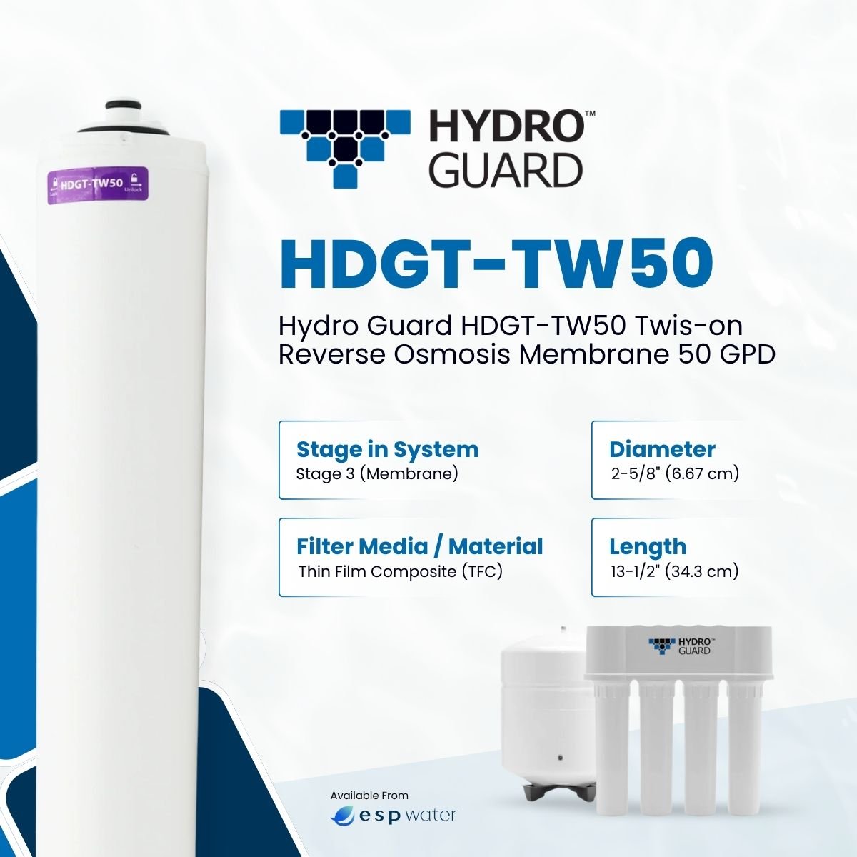 Hydro Guard HDGT-TW50 50 GPD reverse osmosis membrane specifications