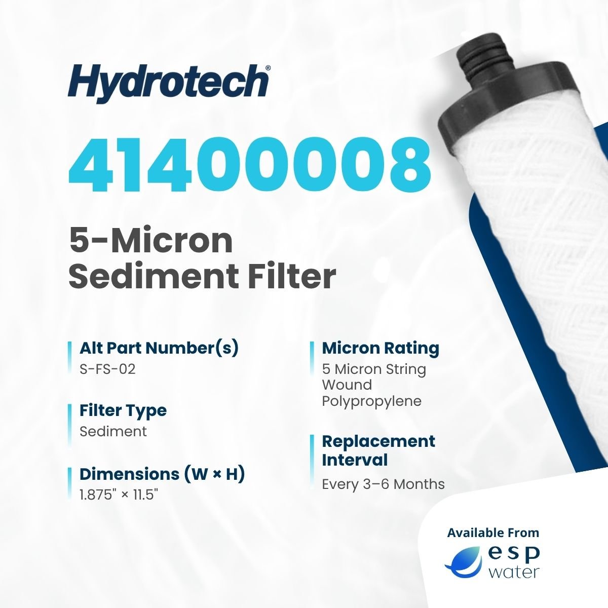 Hydrotech 41400008 5-micron sediment filter technical specifications