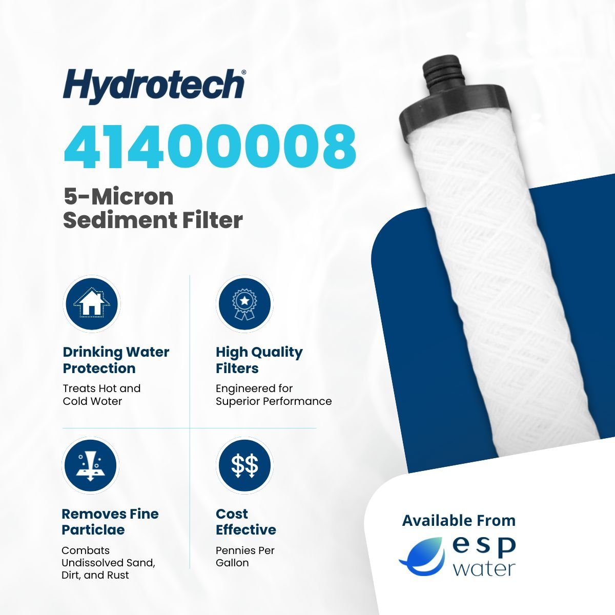 Hydrotech 41400008 sediment filter benefits for reducing dirt, rust and sand before the RO membrane