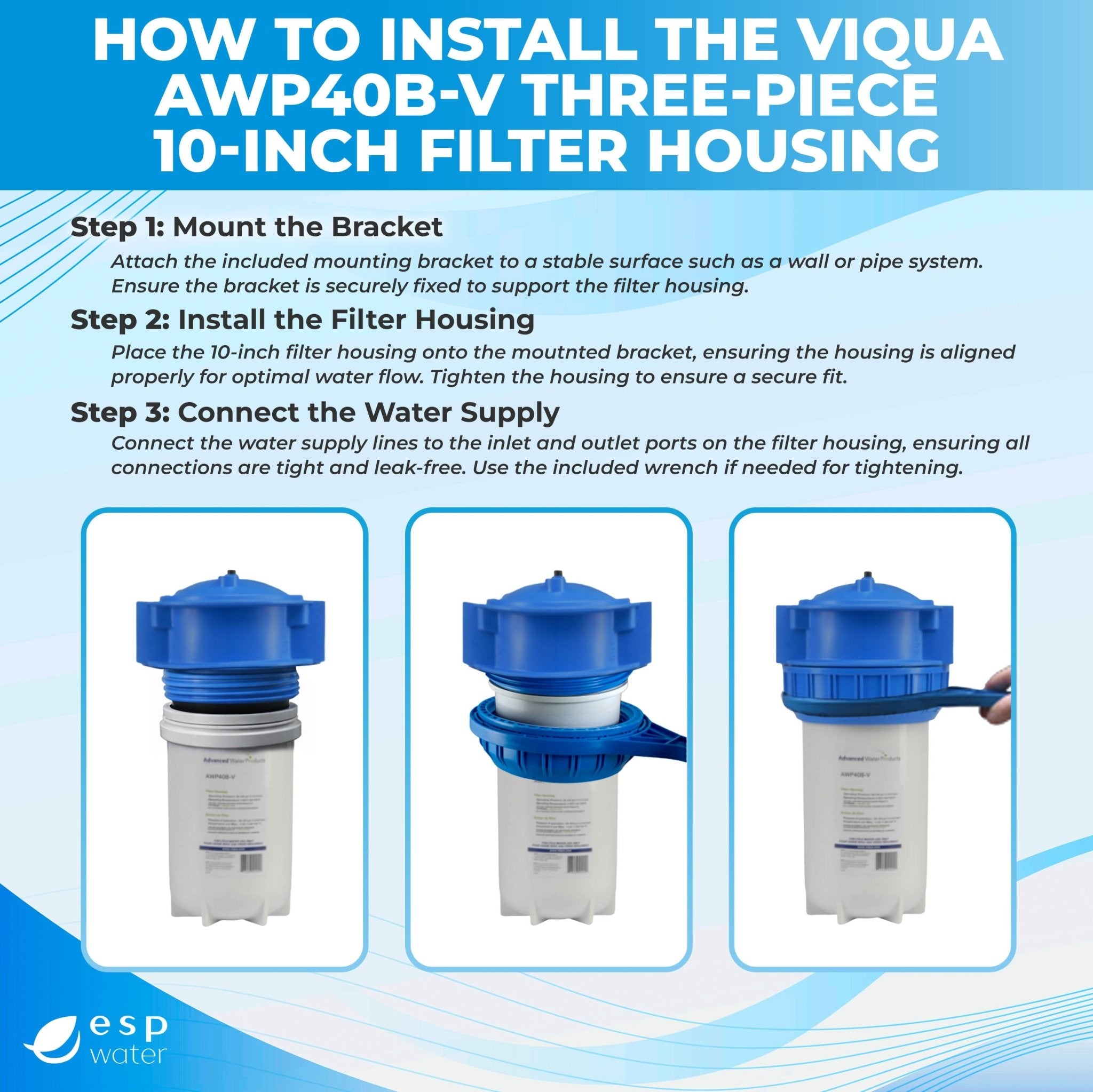 VIQUA AWP40B-V filter housing for sediment or carbon prefiltration before compatible UV systems