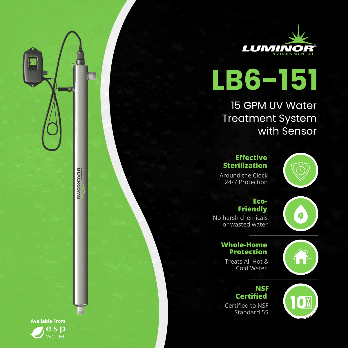 Luminor Blackcomb 6.1 LB6 - 151 UV System with Sensor 15 GPM 1" MNPT LB6-151 - ESP Water