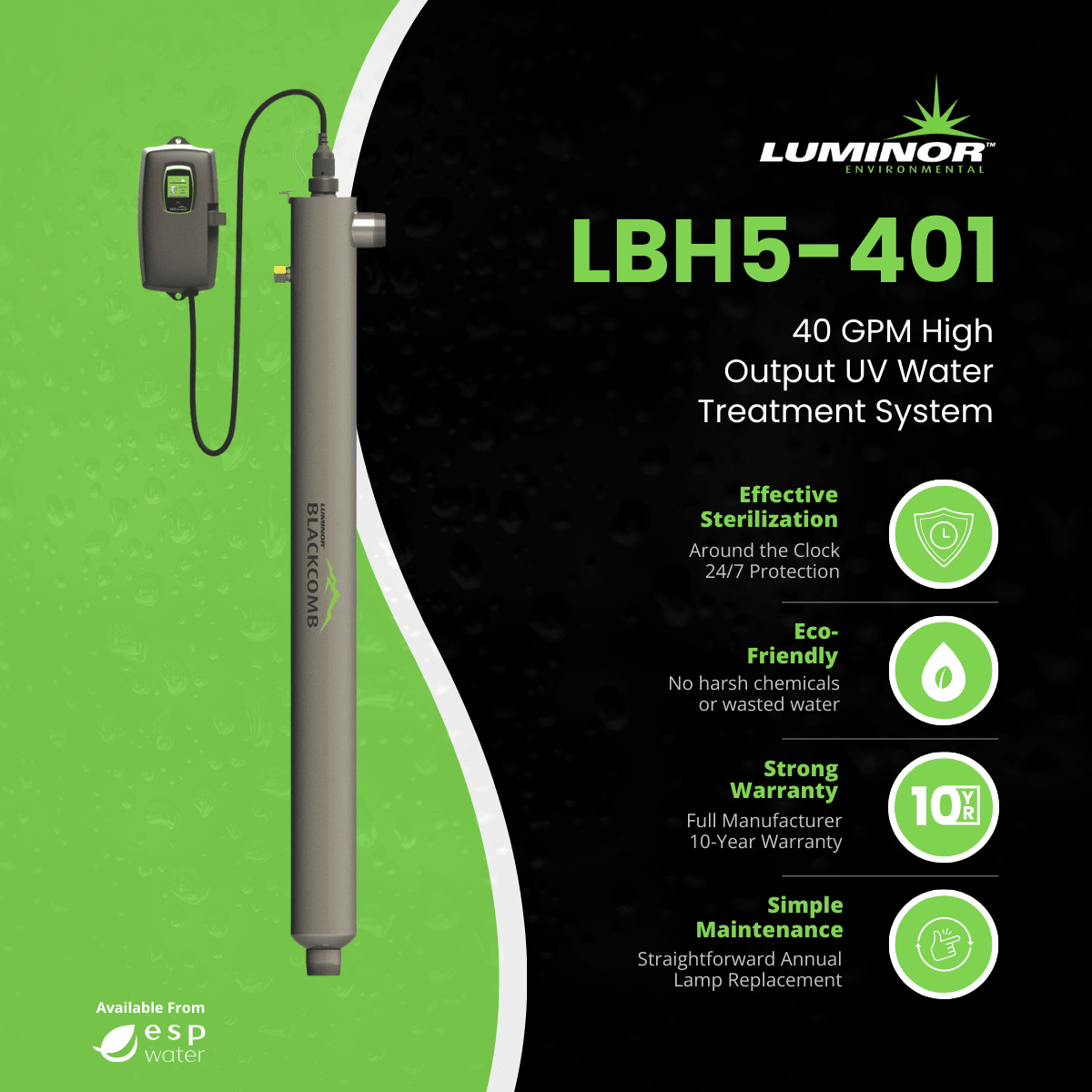 Luminor Blackcomb - HO 5.1 LBH5 - 401 UV System 40 GPM 1.5" MNPT LBH5-401 - ESP Water