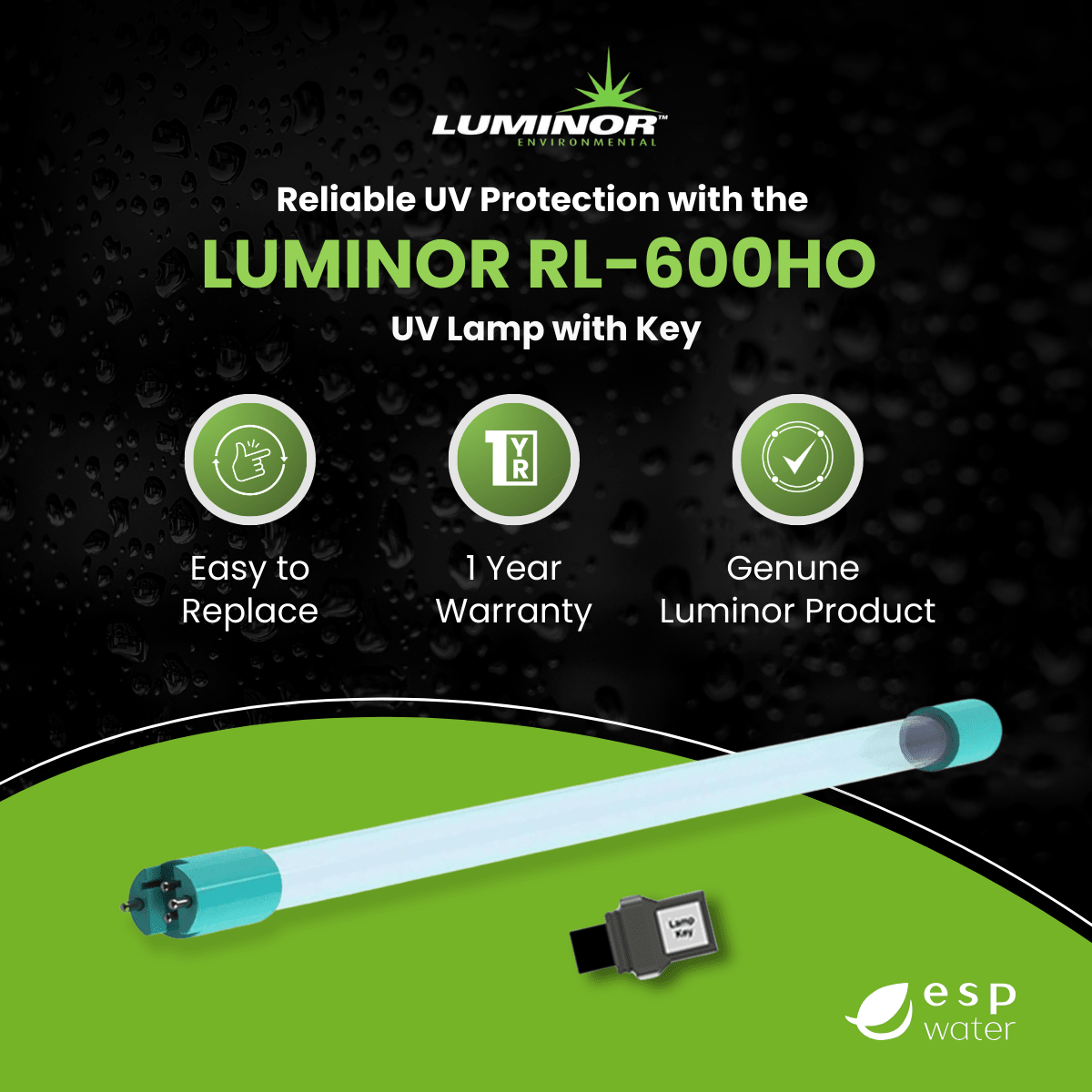 Luminor RL - 600HO Replacement UV Lamp for LBH4 - 251, LBH5 - 251, LBH6 - 251 RL-600HO - ESP Water