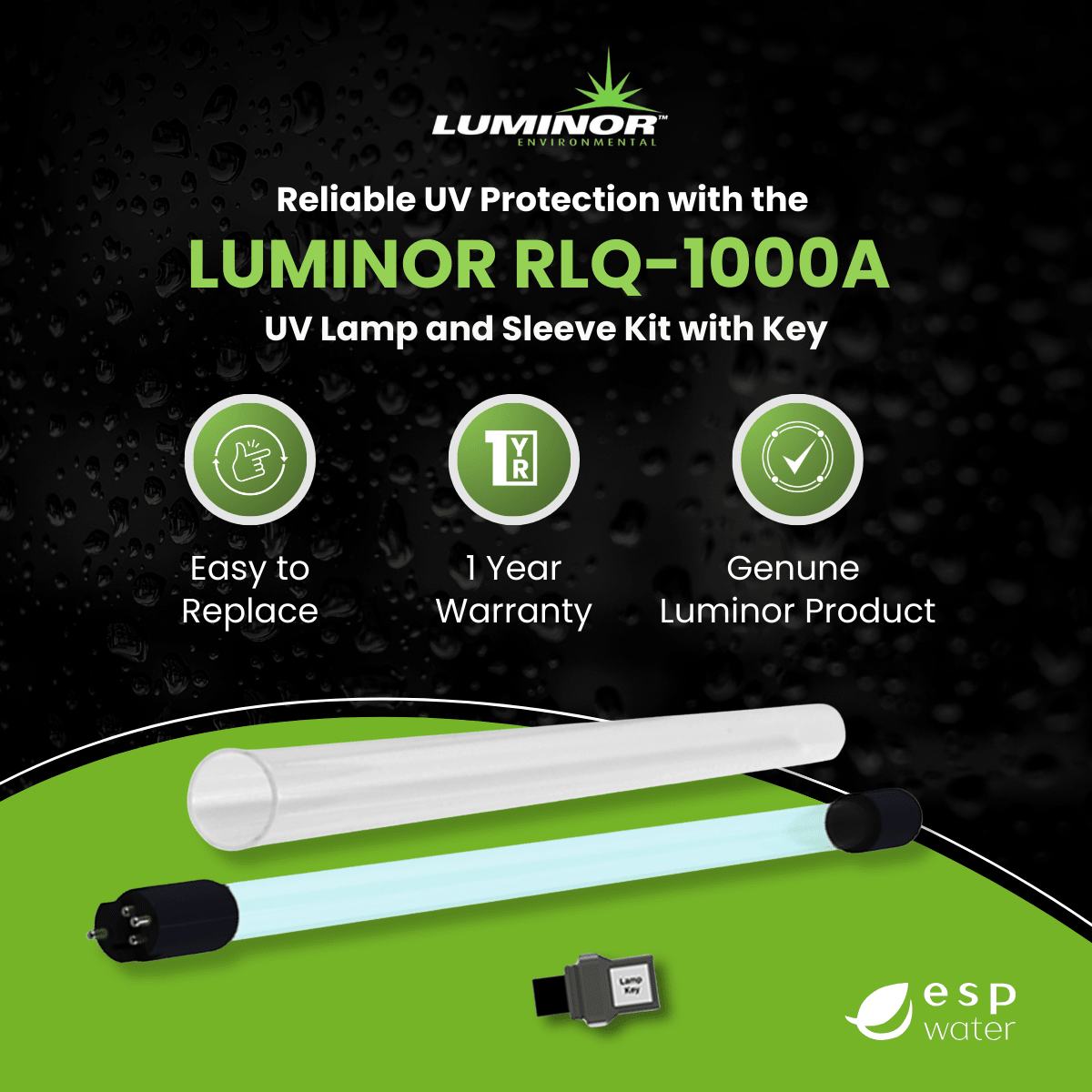 Luminor RLQ - 1000A UV Lamp and Sleeve Kit for LR6 - 855/1755, LK6 - A22/A42/A62 RLQ-1000A - ESP Water