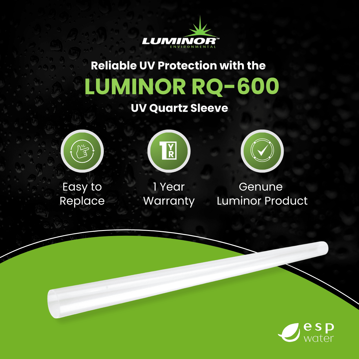 Luminor RQ-600 Replacement UV Quartz Sleeve for LBH4-251, LBH5-251, LBH6-251 - ESP Water 