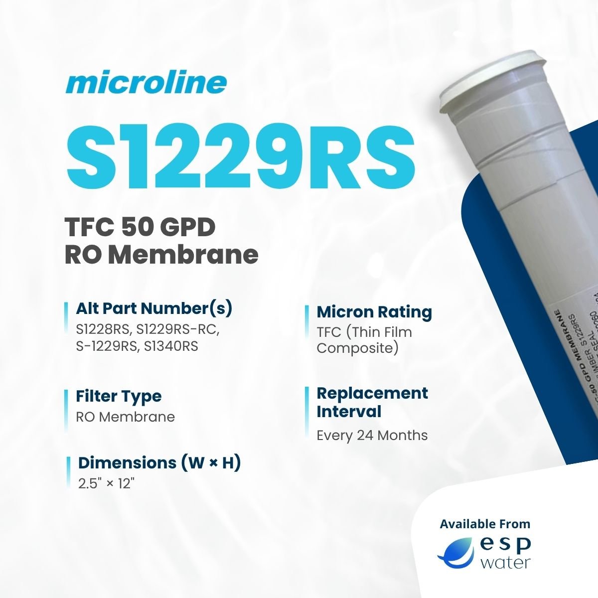 Microline S1229RS technical specifications for a 50 GPD TFC reverse osmosis membrane