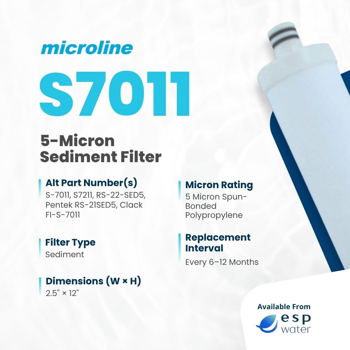 Microline S7011 technical specifications for a 5-micron spun-bonded polypropylene sediment filter