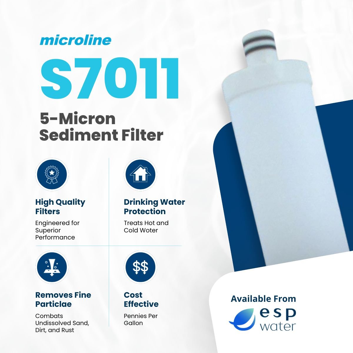 Microline S7011 sediment filter benefits for reducing sand, rust, dirt and silt down to 5 microns