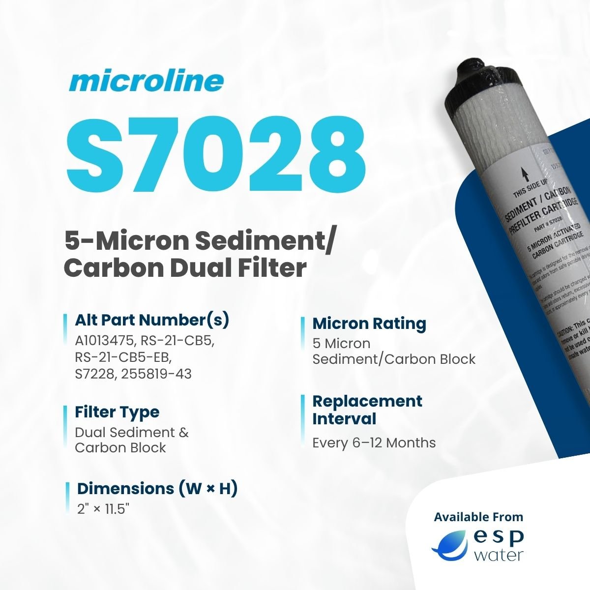 Microline S7028 technical specifications for 5-micron sediment and carbon block filtration