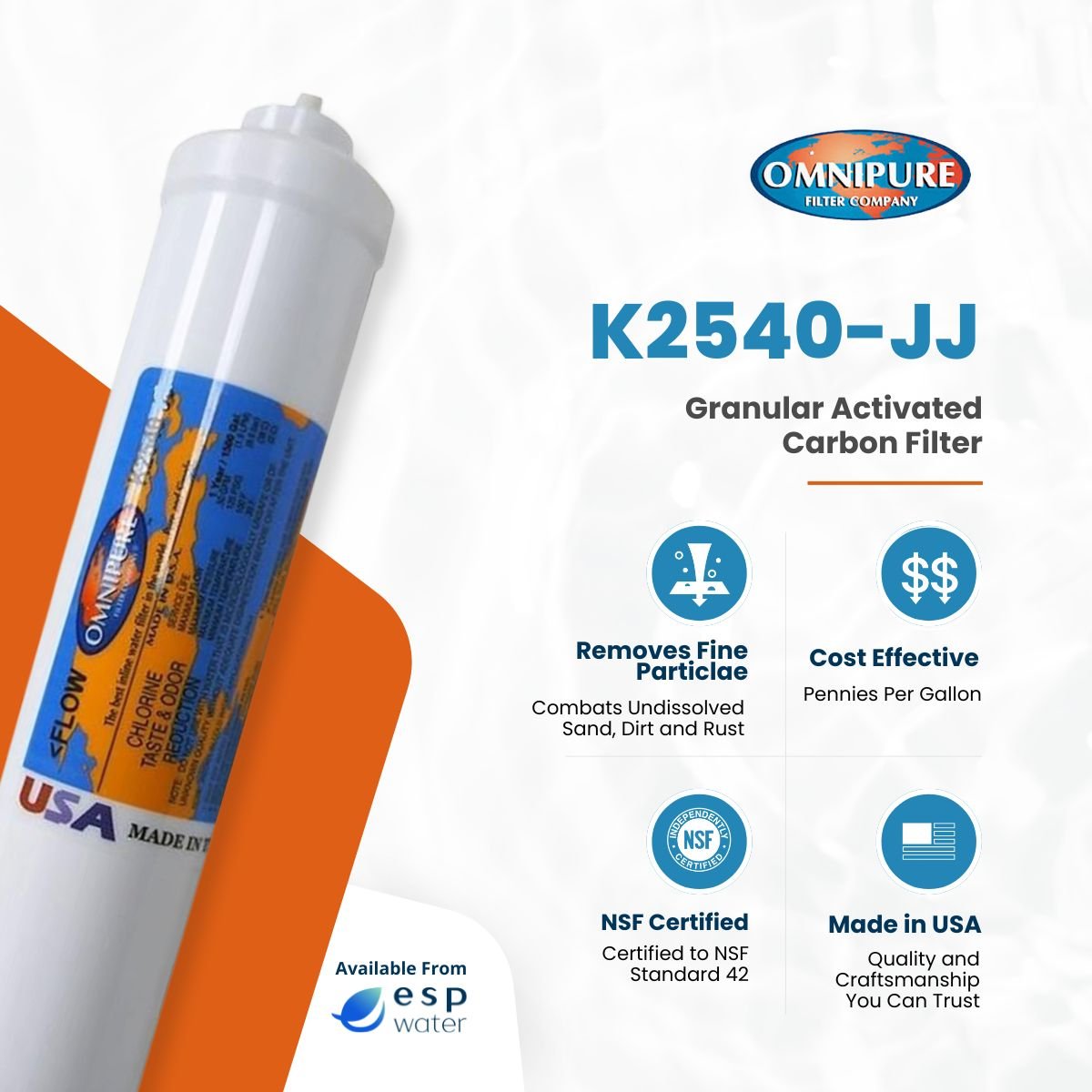 Omnipure K2540-JJ granular activated carbon inline filter benefits for chlorine taste and odor reduction