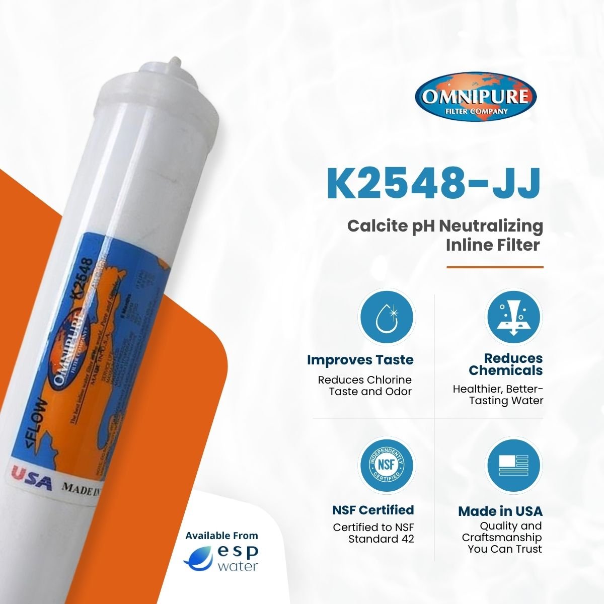 Omnipure K2548 calcite inline filter benefits for neutralizing acidic or low-pH water
