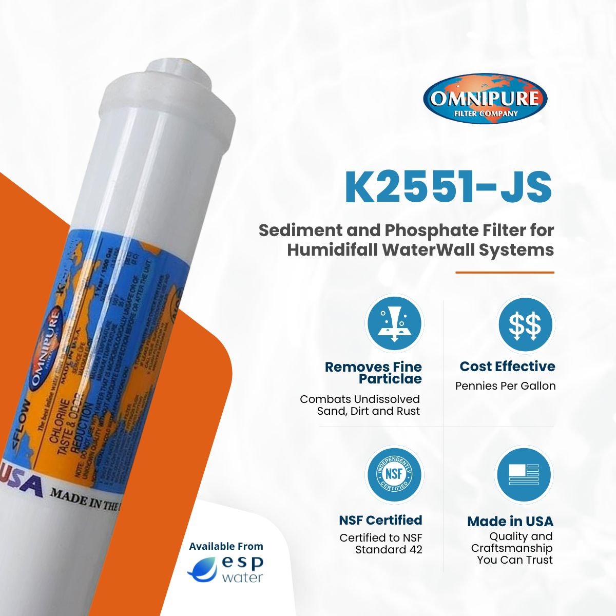 Omnipure K2551-JS filter benefits for sediment reduction and scale-control media in compatible humidifiers