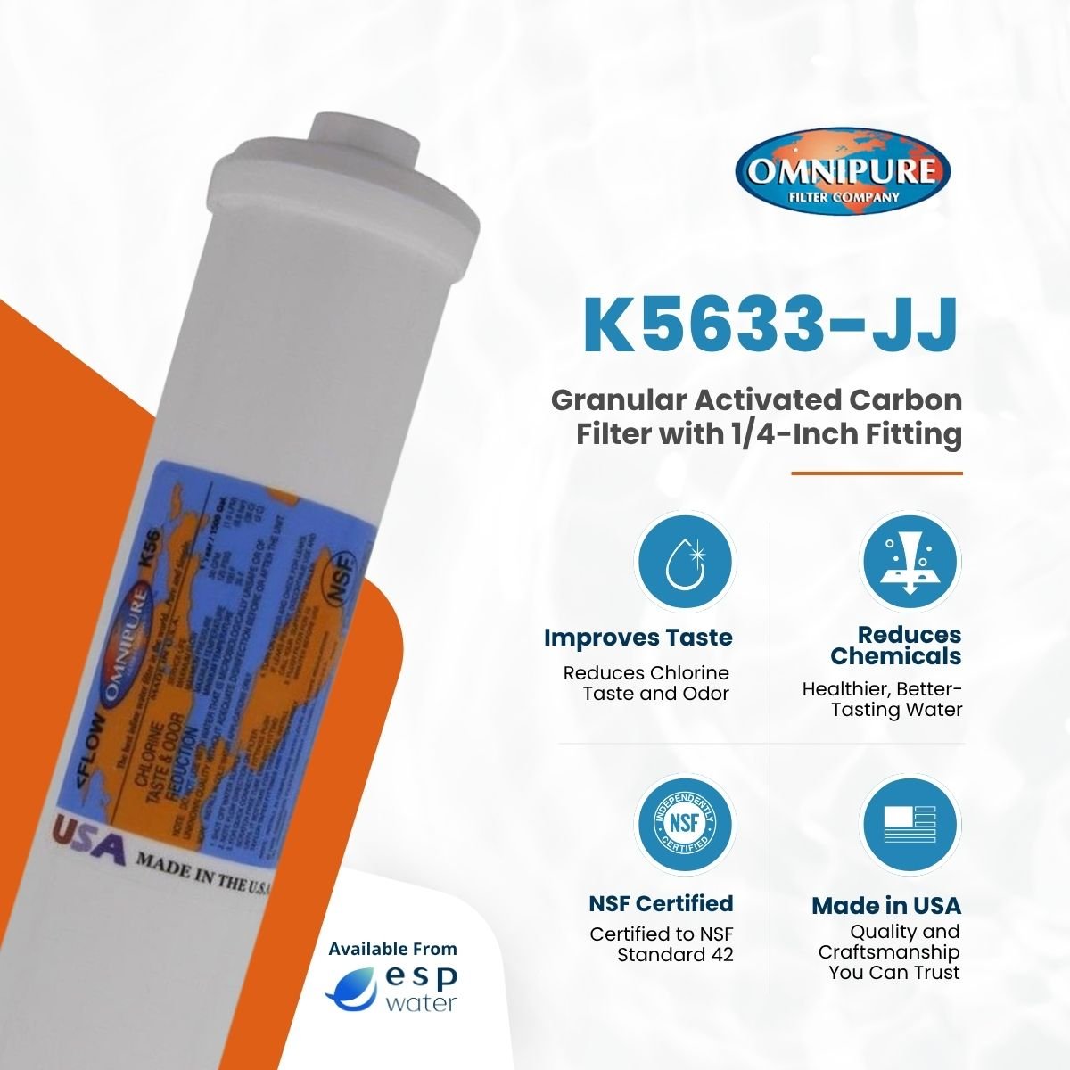 Omnipure K5633 granular activated carbon filter benefits for chlorine taste and odor reduction