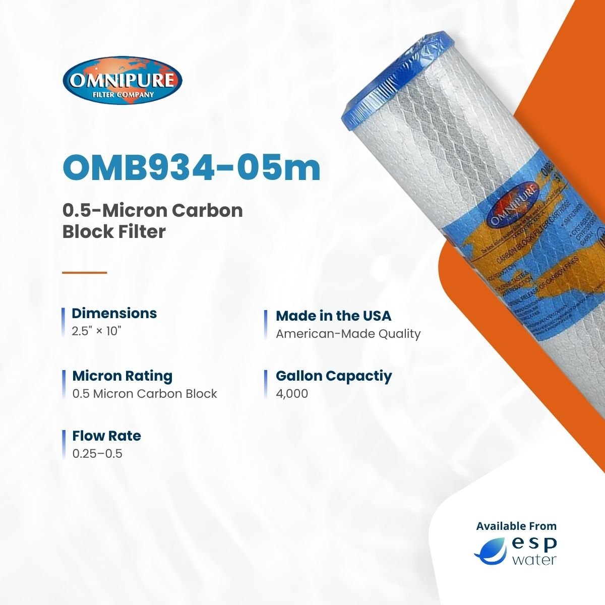 Omnipure OMB934-05m 0.5-micron carbon block filter specifications