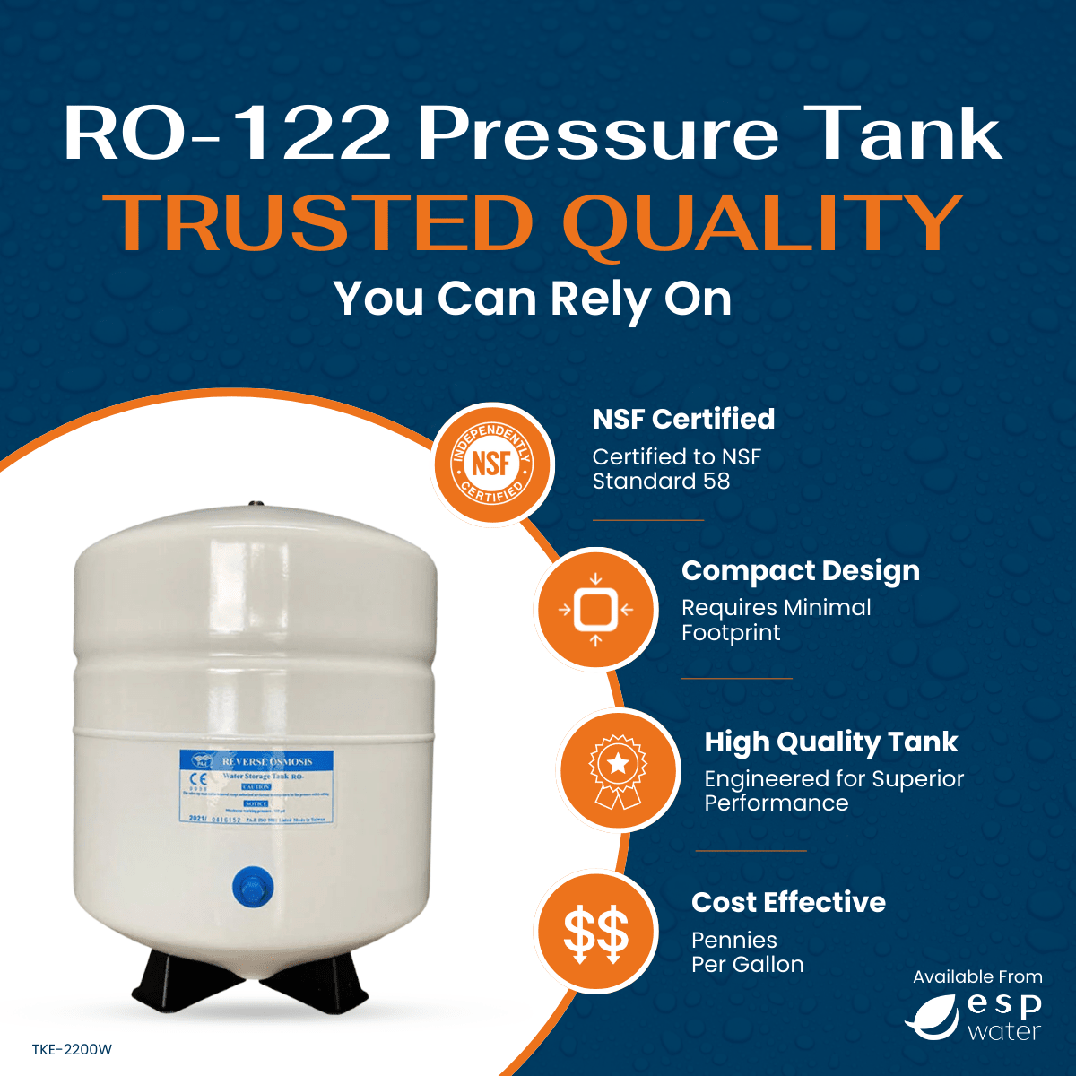 PAE TKE-2200W RO storage tank for under-sink reverse osmosis systems