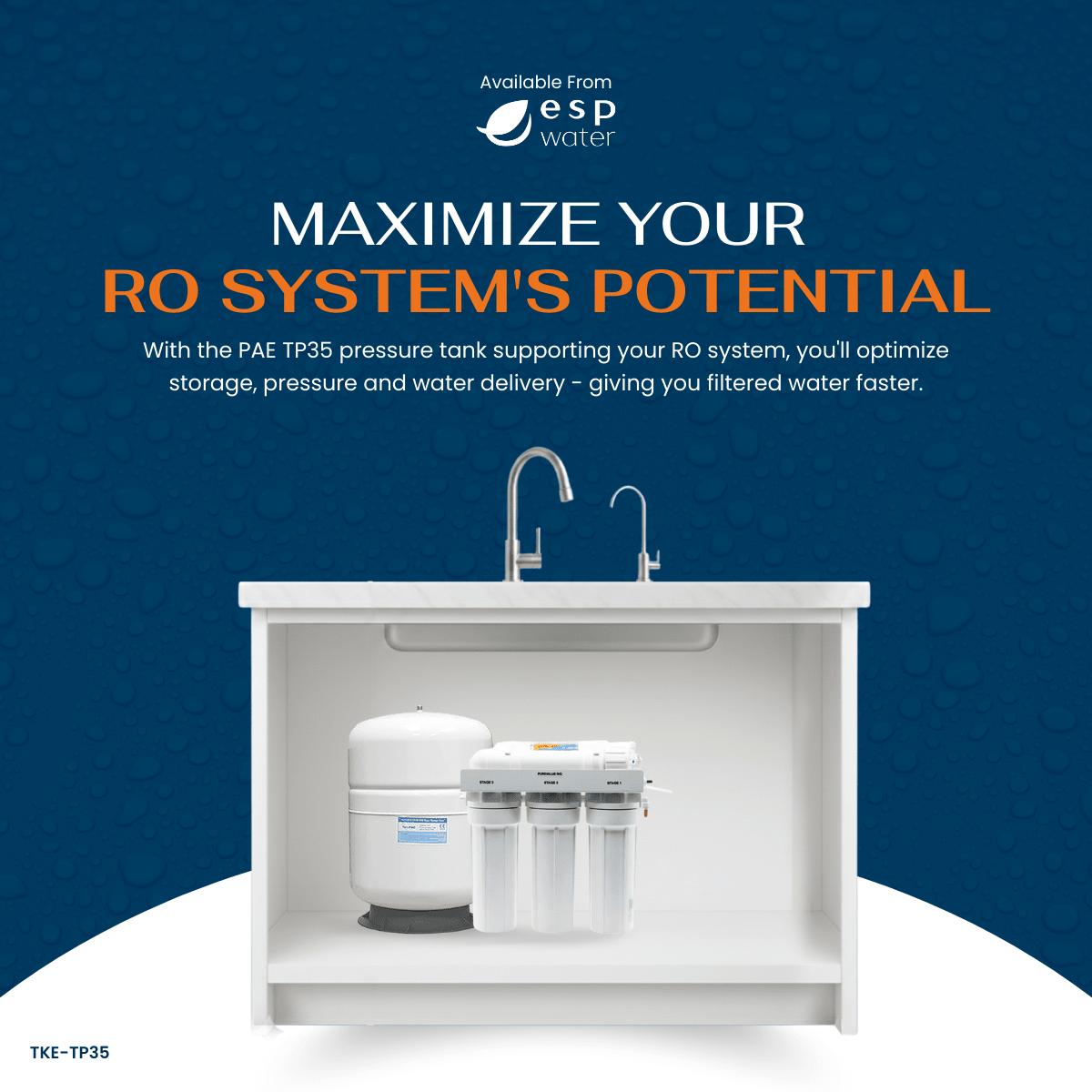 PAE TP-35 reverse osmosis storage tank installation for residential drinking water systems