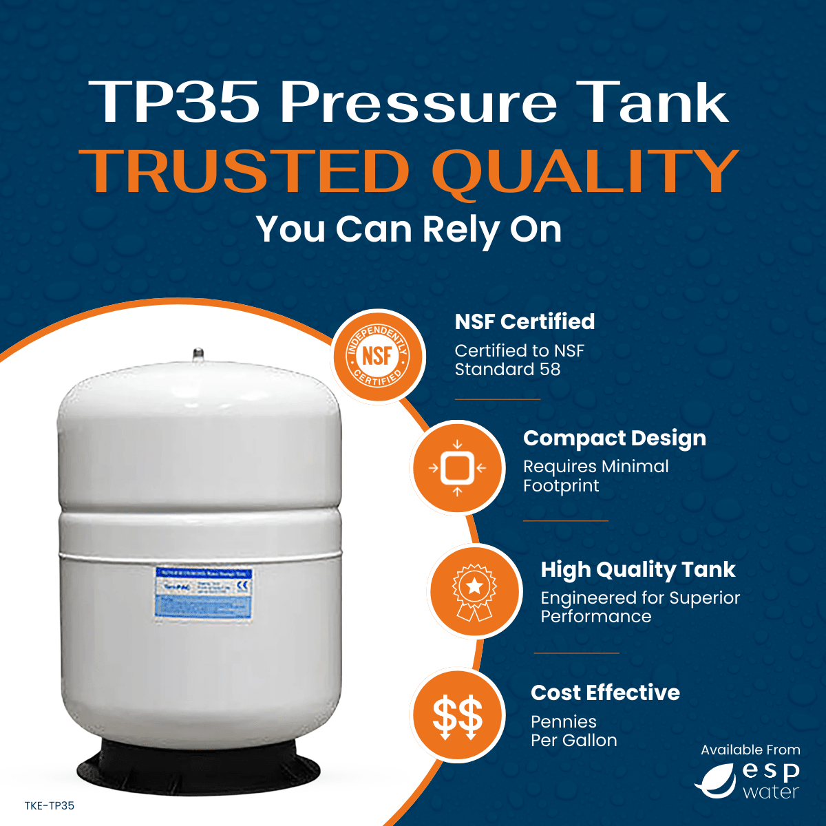 PAE TP-35 RO storage tank features with sealed air valve and durable steel construction
