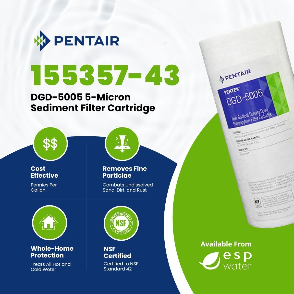 Pentair DGD-5005 sediment filter benefits for reducing fine dirt and rust in Big Blue-style housings