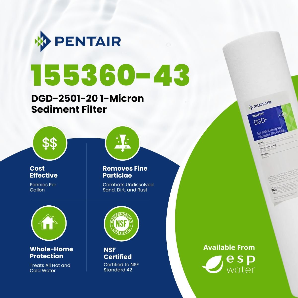 Pentair DGD-2501-20 sediment filter benefits for 20-inch Big Blue-style housings