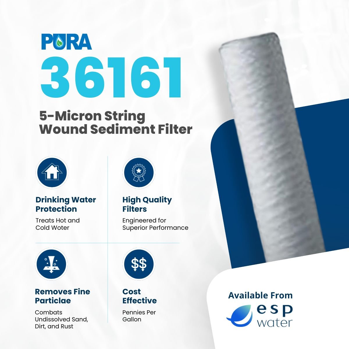 Pura 36161 sediment pre-filter benefits for reducing dirt, rust, debris and 5-micron sediment