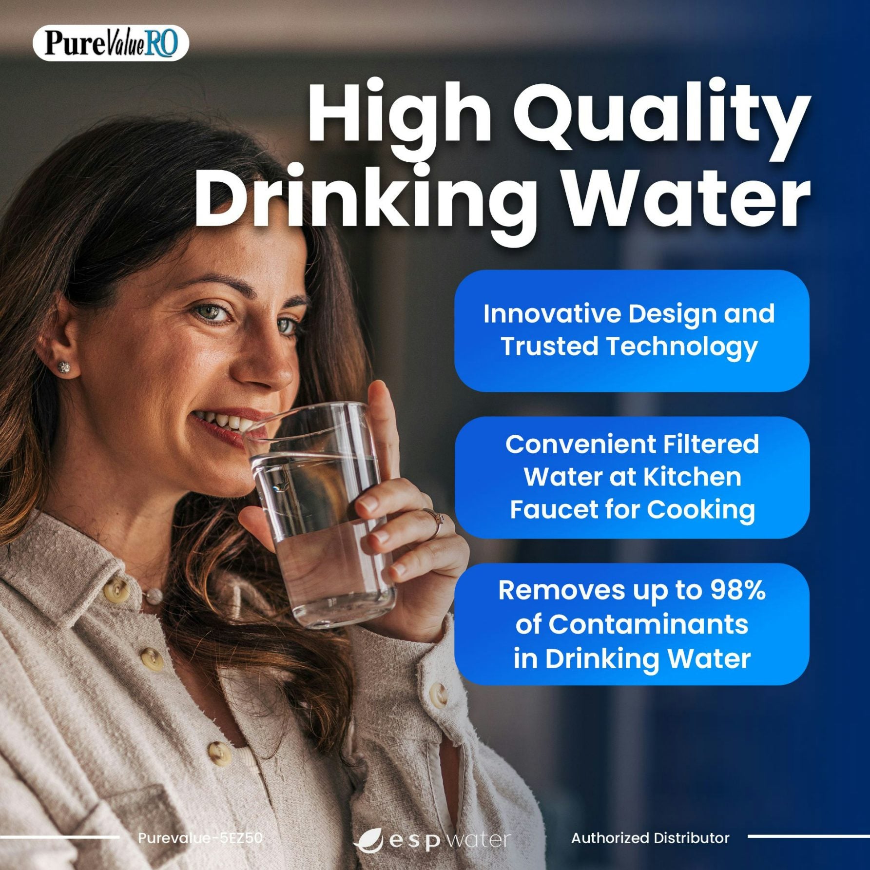 PureValue 5EZ50 reverse osmosis system for filtered drinking and cooking water at the kitchen sink