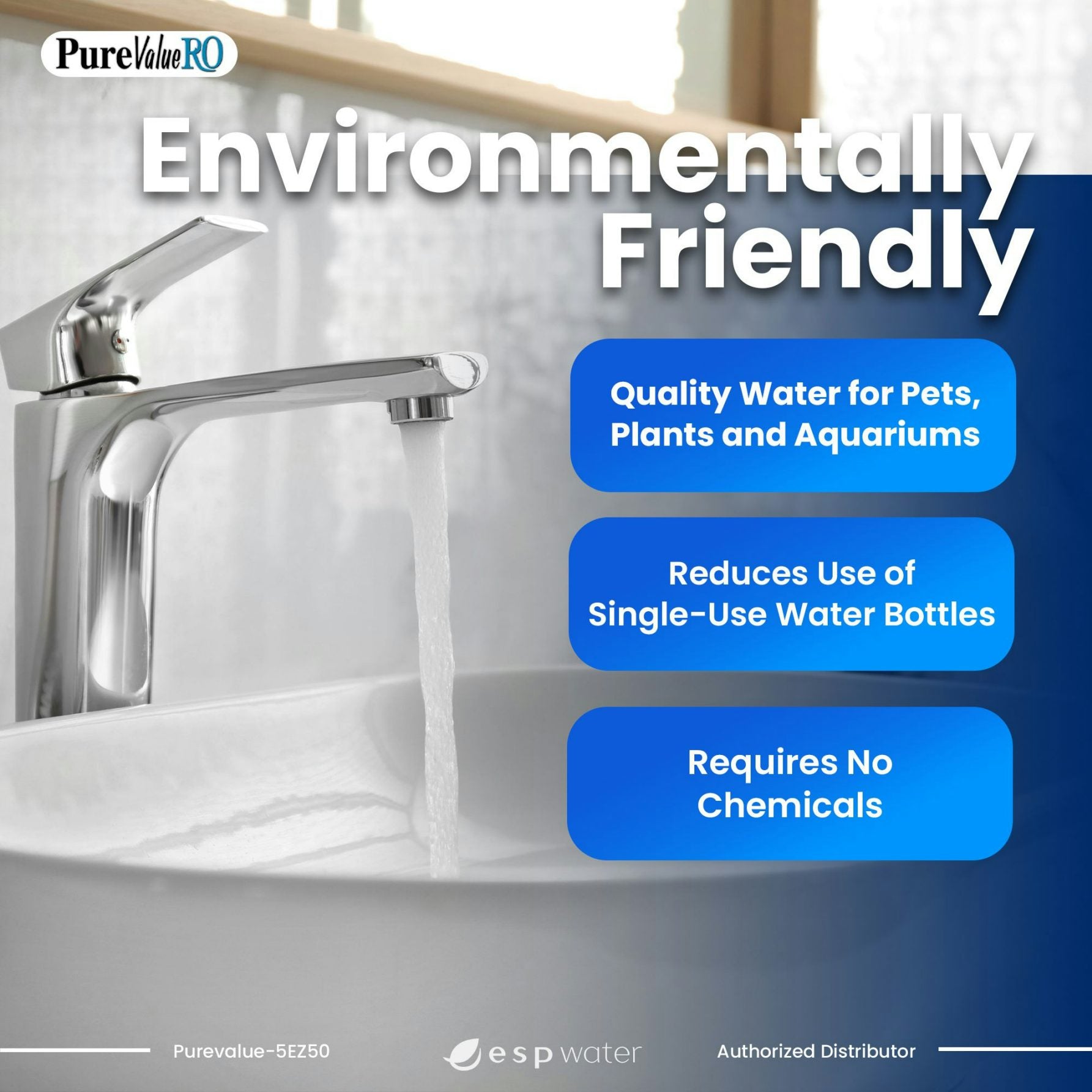 PureValue 5EZ50 50 GPD reverse osmosis system with storage tank for point-of-use drinking water filtration