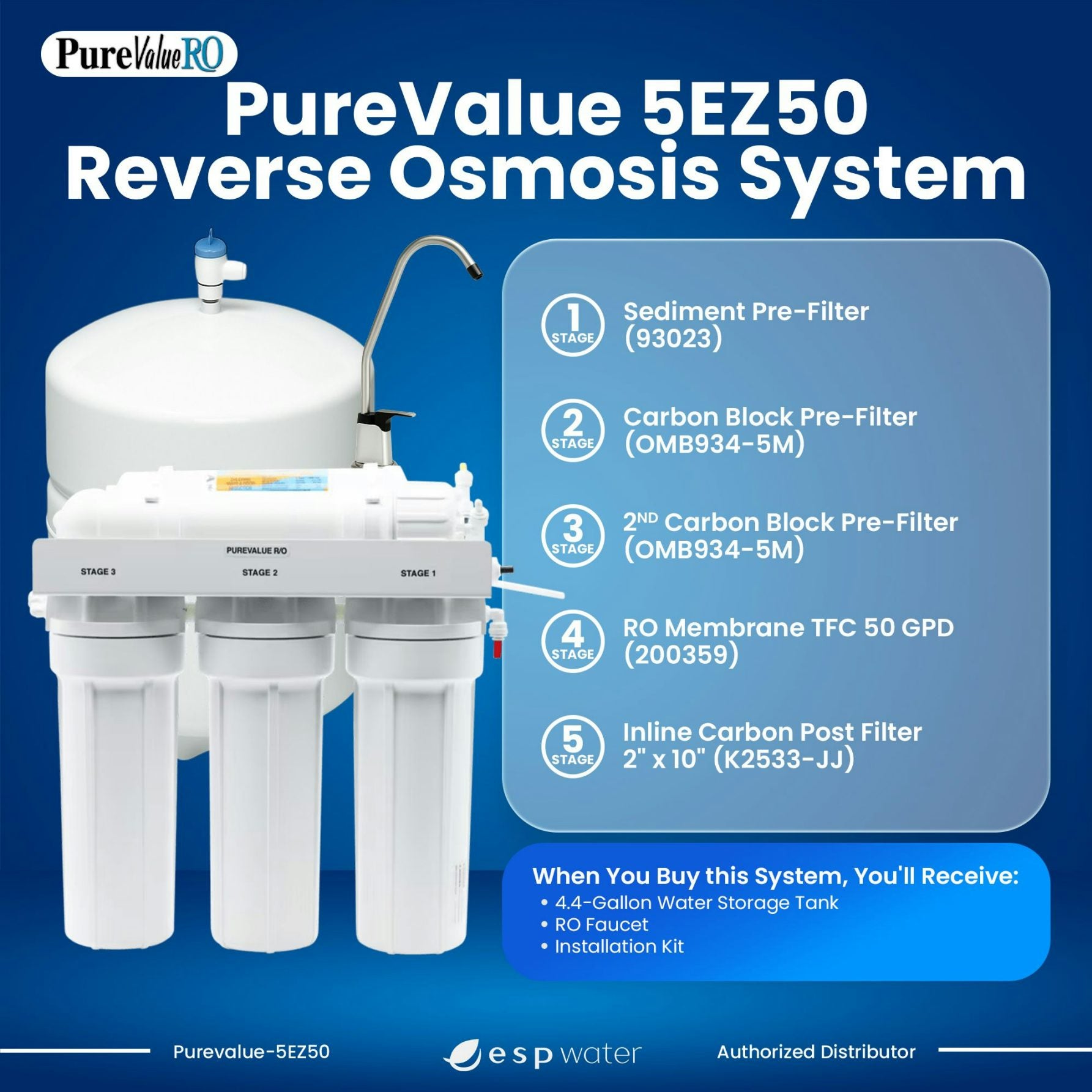 PureValue 5EZ50 reverse osmosis drinking water system for under-sink installation