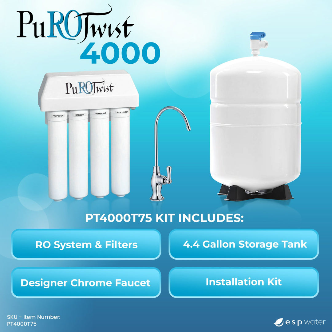 PuROTwist 4000 1:1 RO System with Quick Connect Filters 75 GPD 4 - Stage PT4000T75 - ESP Water