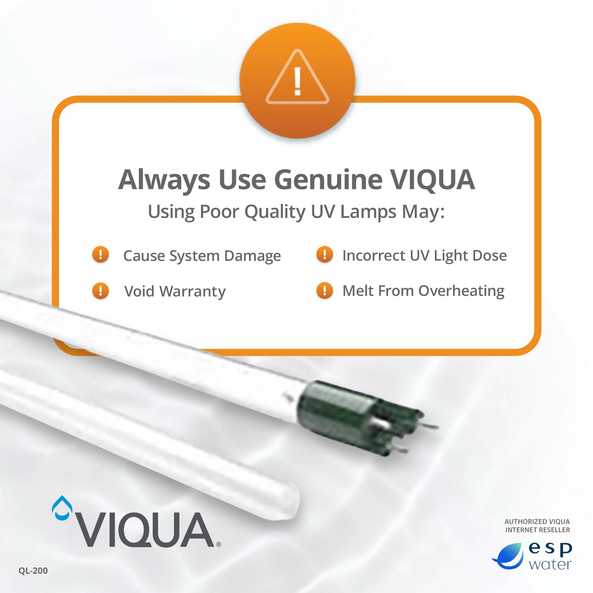 How to identify genuine VIQUA QL-200 lamp and sleeve replacements and avoid poor-quality aftermarket parts