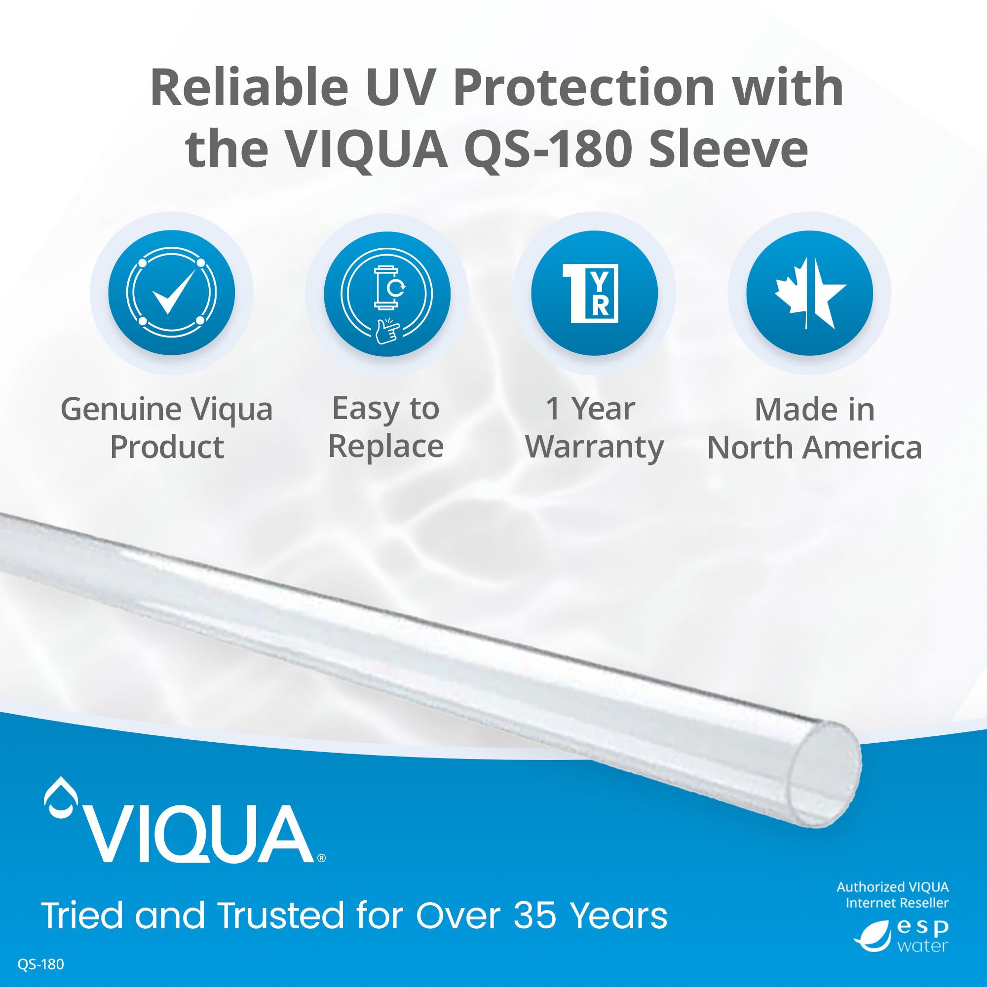 VIQUA QS - 180 UV Quartz Sleeve for SHF - 180 and SHFM - 180 QS-180 - ESP Water