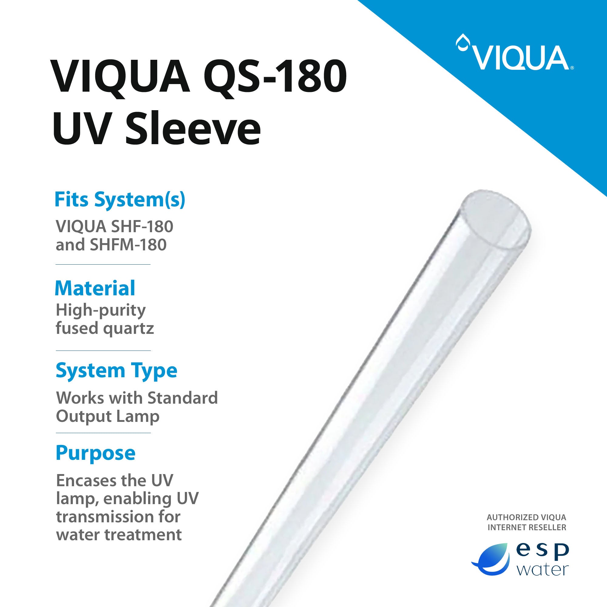 VIQUA QS - 180 UV Quartz Sleeve for SHF - 180 and SHFM - 180 QS-180 - ESP Water