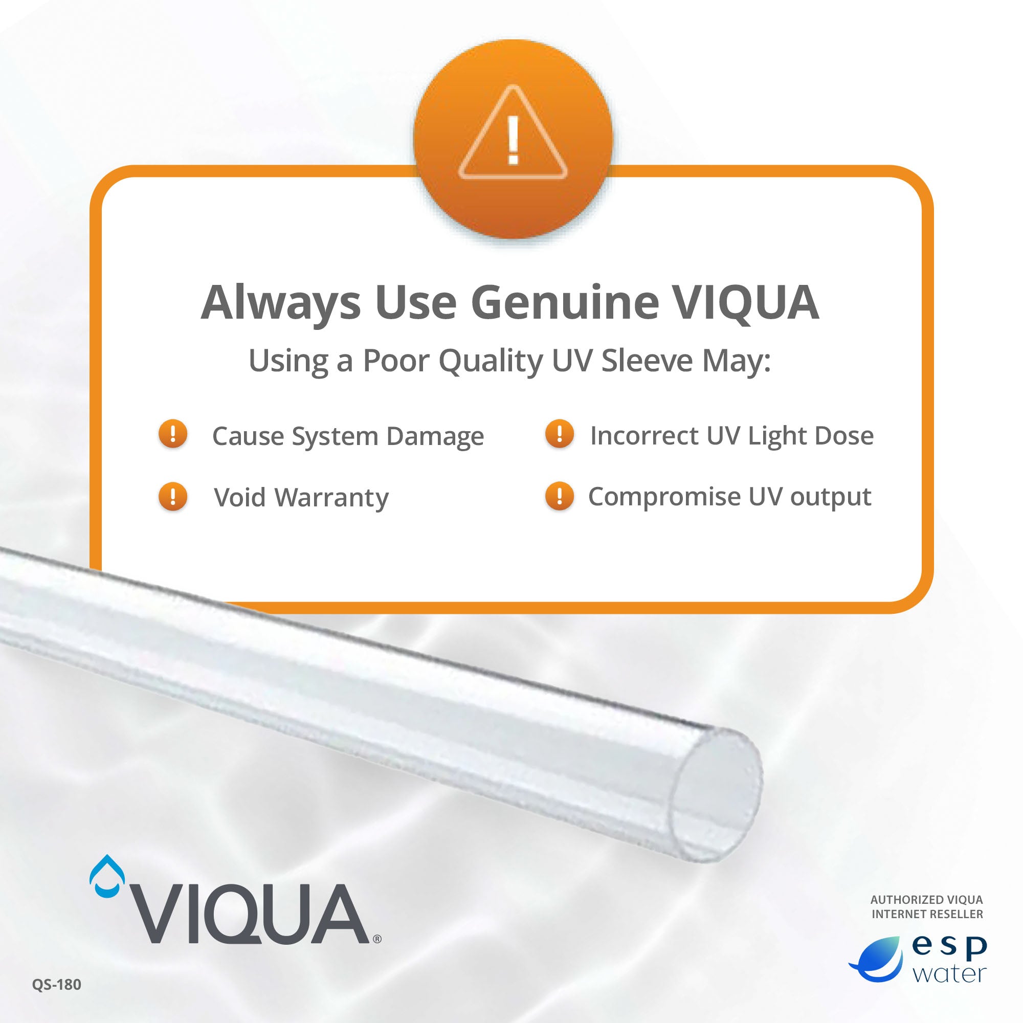 VIQUA QS - 180 UV Quartz Sleeve for SHF - 180 and SHFM - 180 QS-180 - ESP Water