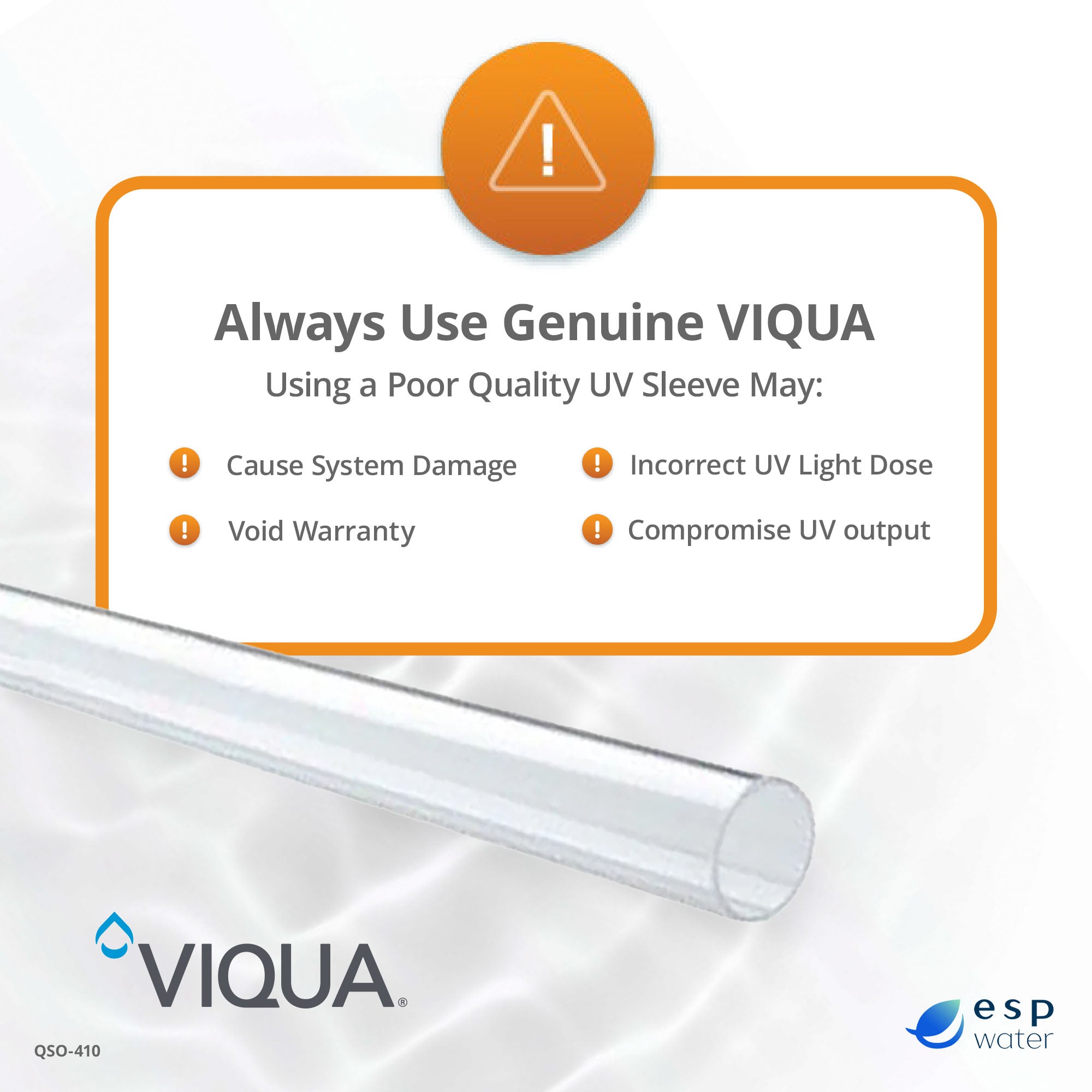 Genuine VIQUA QS-410 replacement quartz sleeve for compatible SC-410, SCM-410, SPV-410, SP410-HO and SPV-8 systems