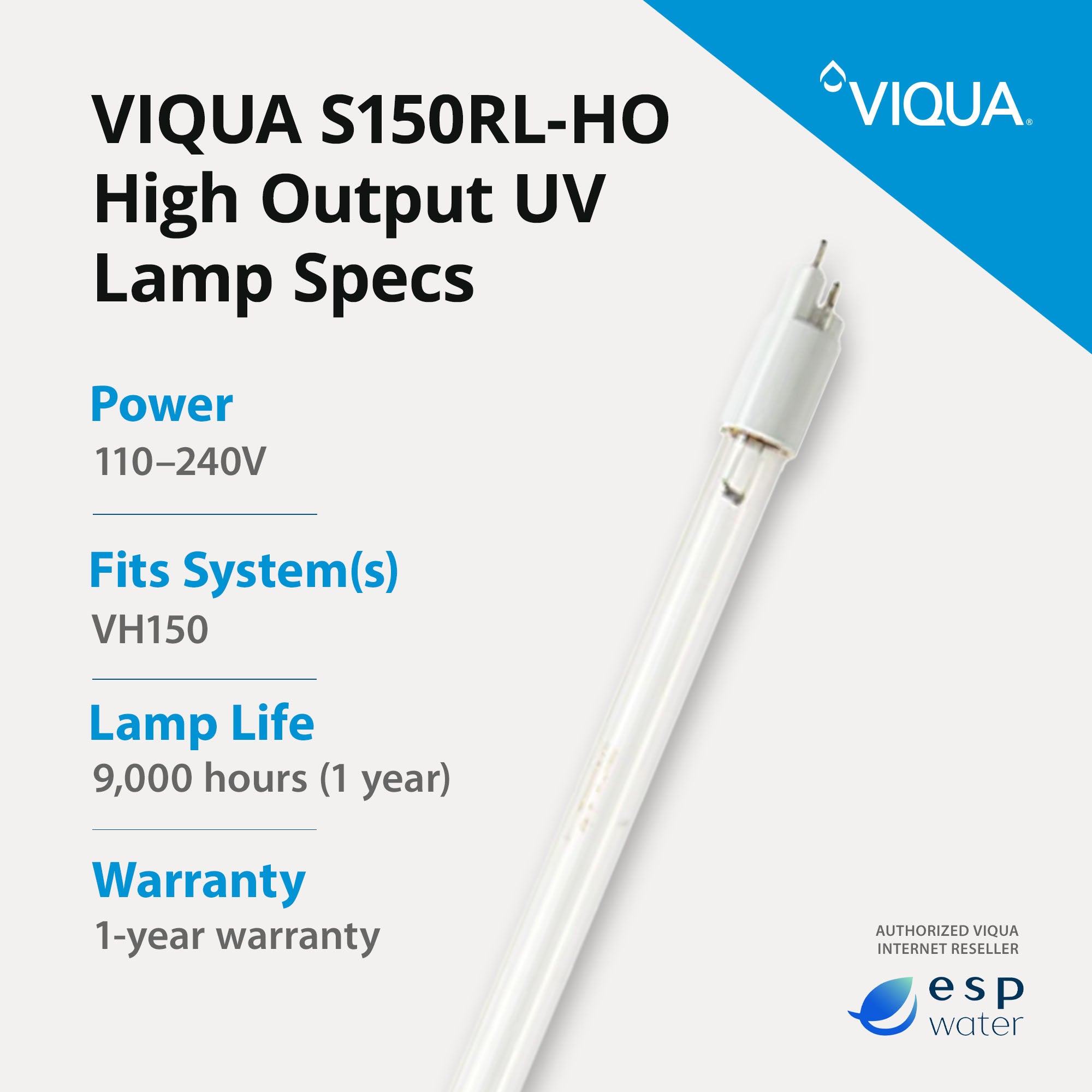 VIQUA S150RL-HO high-output UV replacement lamp specifications