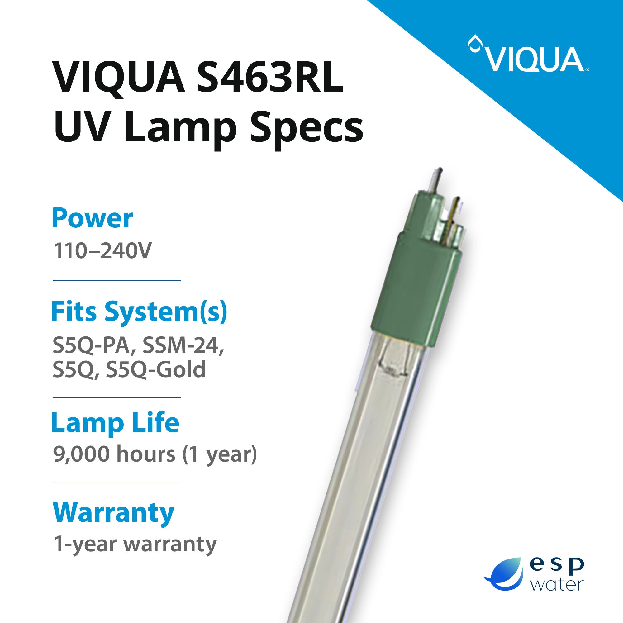 VIQUA S463RL genuine UV lamp specifications with recommended 12-month replacement