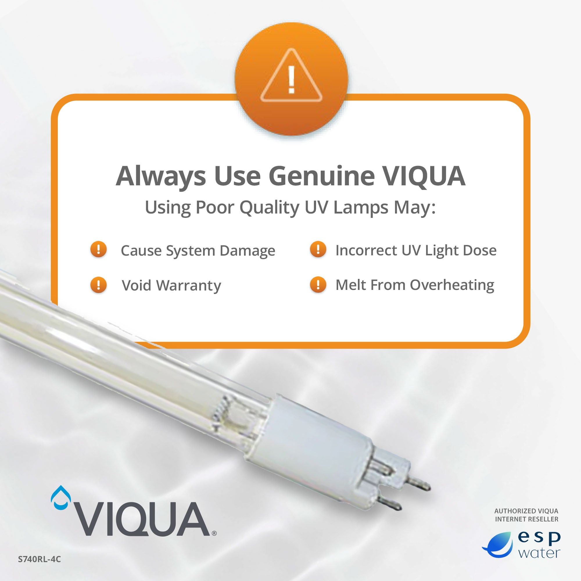 Genuine VIQUA S740RL-4C UV replacement lamp for compatible commercial UV systems