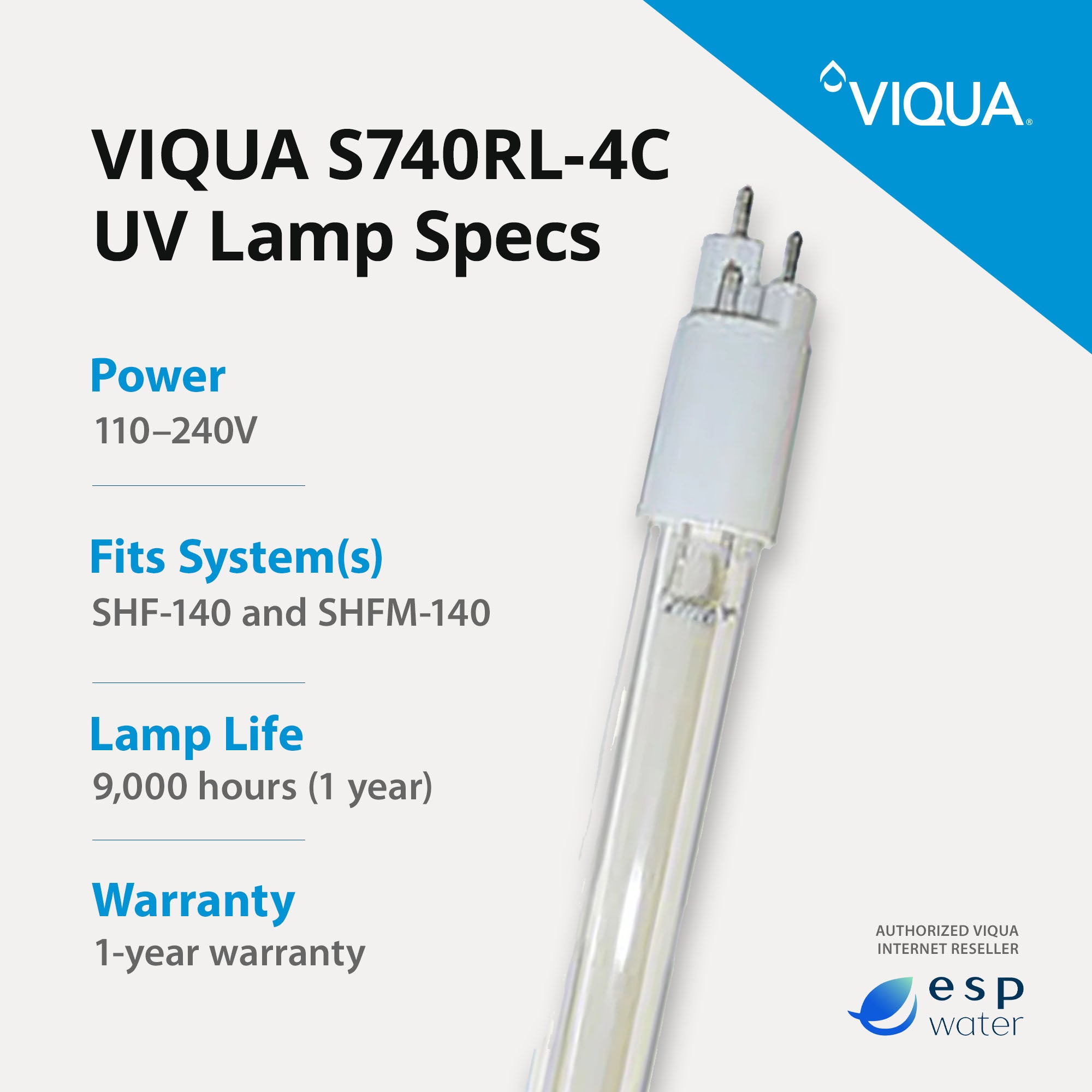 VIQUA S740RL-4C UV replacement lamp specifications with recommended 12-month replacement