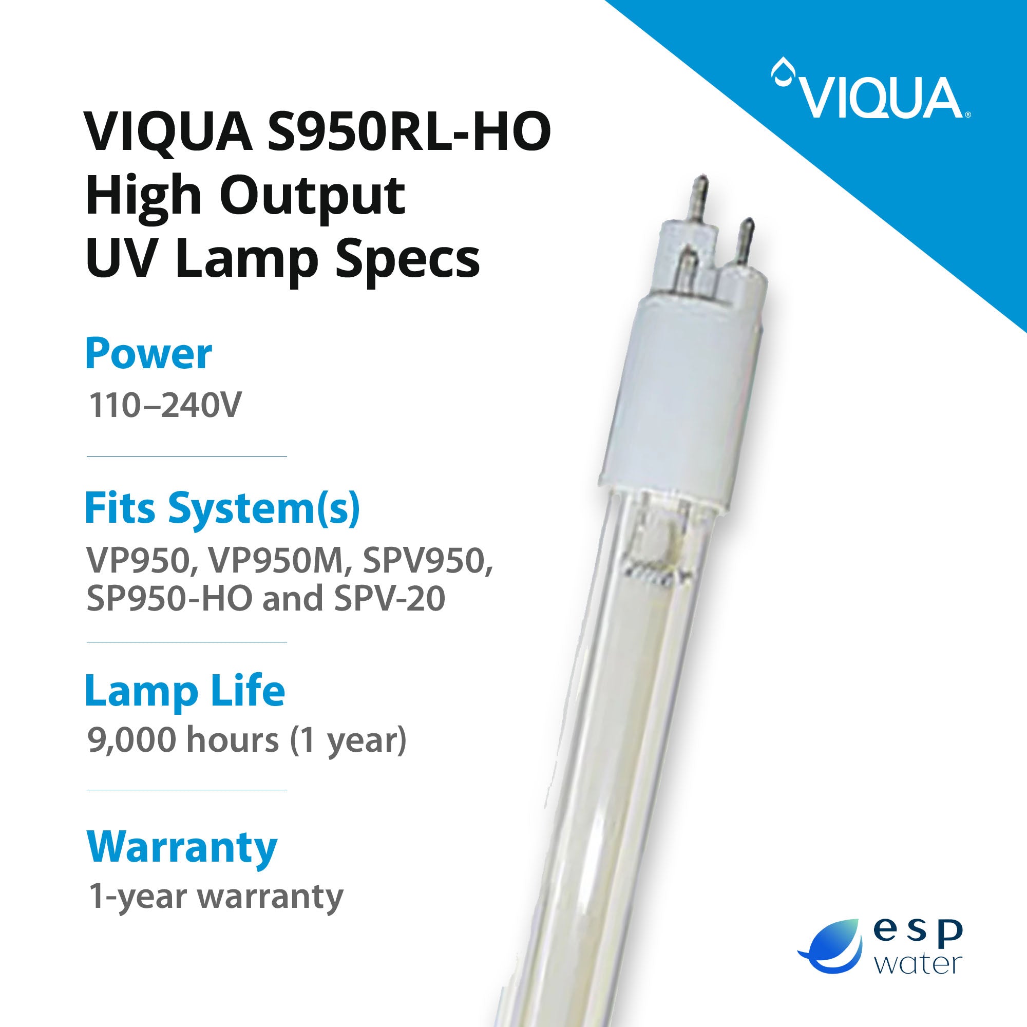 VIQUA S950RL-HO high-output UV replacement lamp specifications