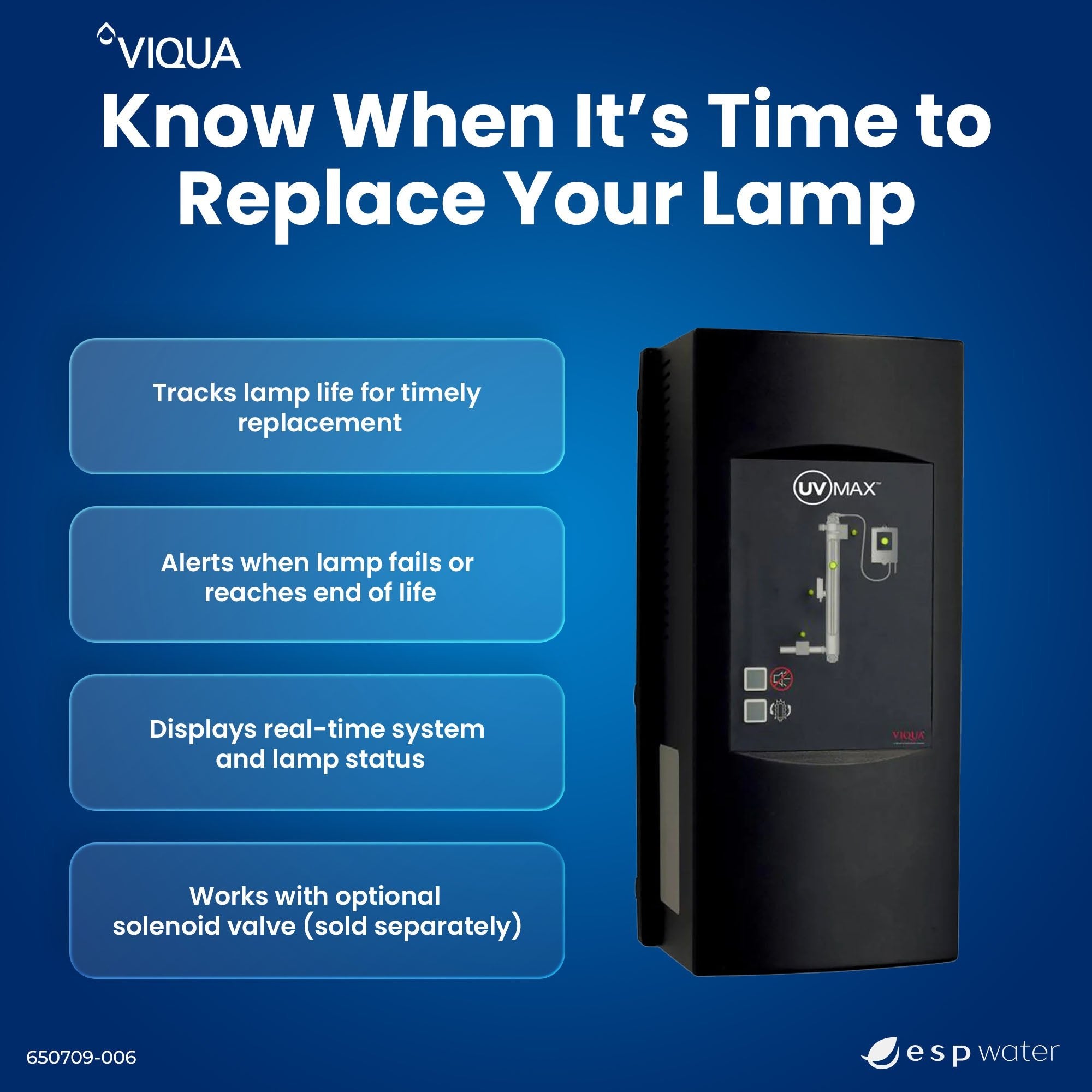 VIQUA 650709-006 PRO20 controller lamp-life countdown and maintenance monitoring