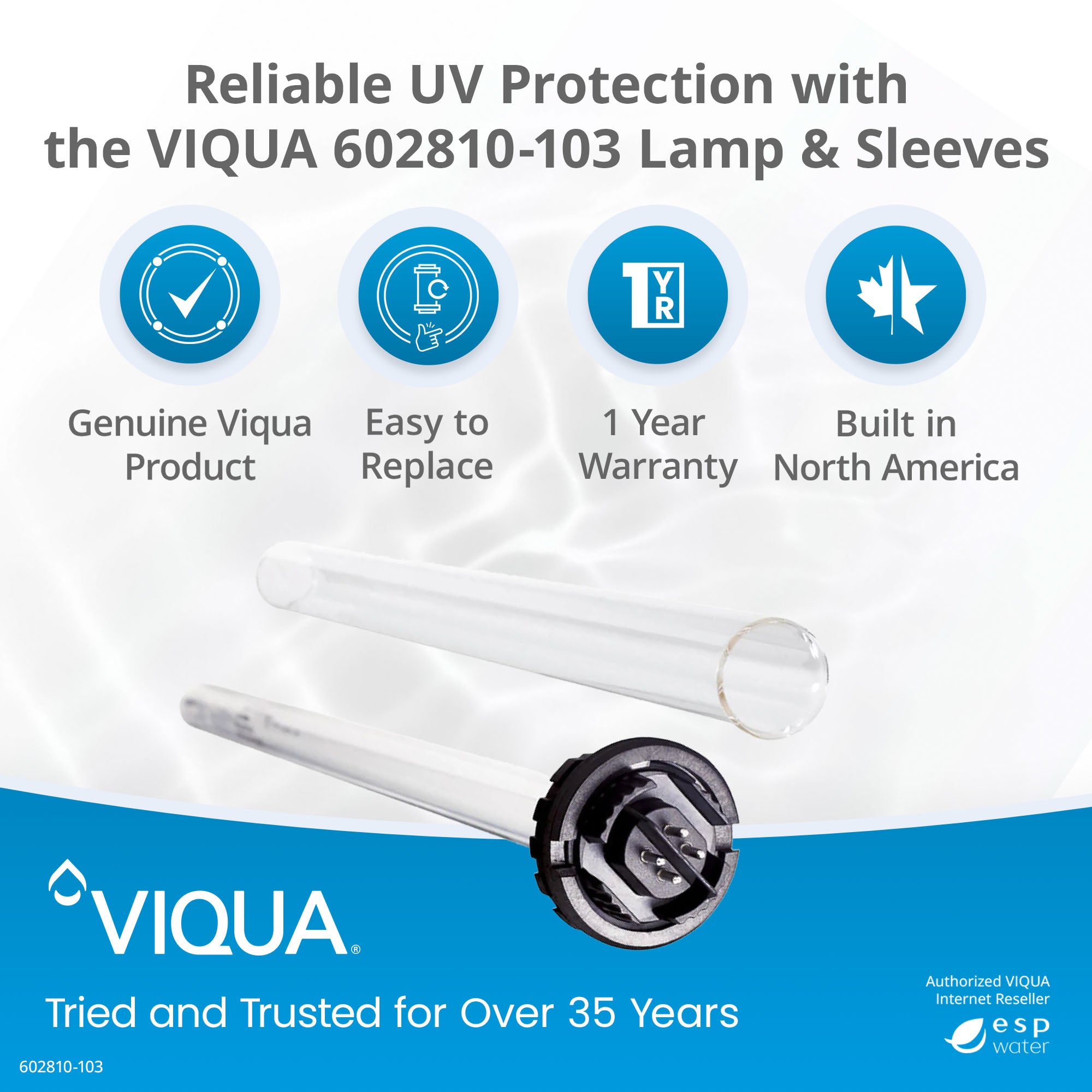VIQUA 602810-103 lamp and sleeve kit benefits for maintaining compatible VIQUA E-Series and PRO7 UV systems
