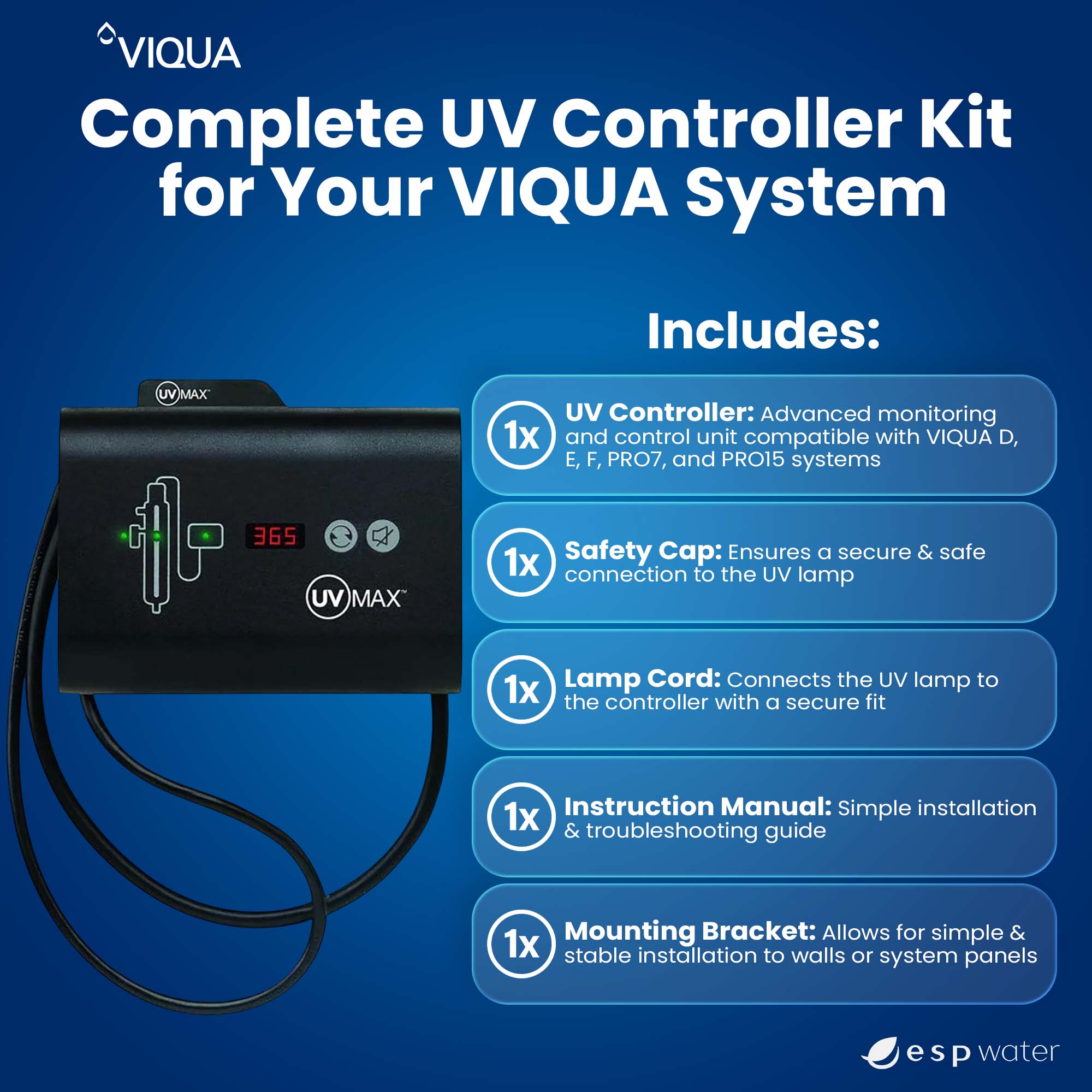 VIQUA 650716-007 replacement UV controller kit contents