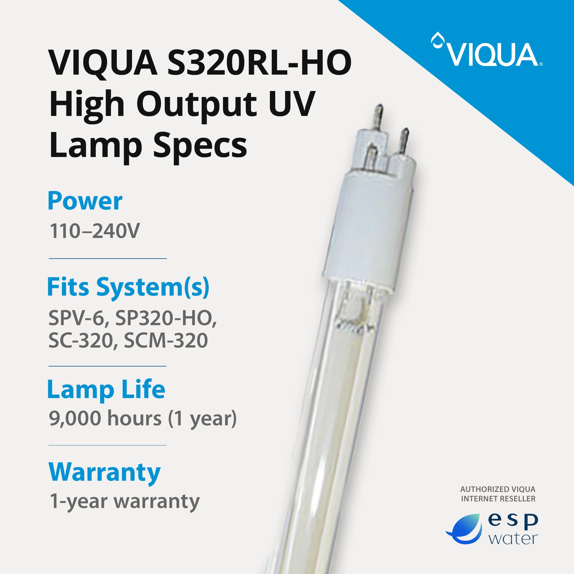 VIQUA S320RL-HO high-output UV replacement lamp specifications